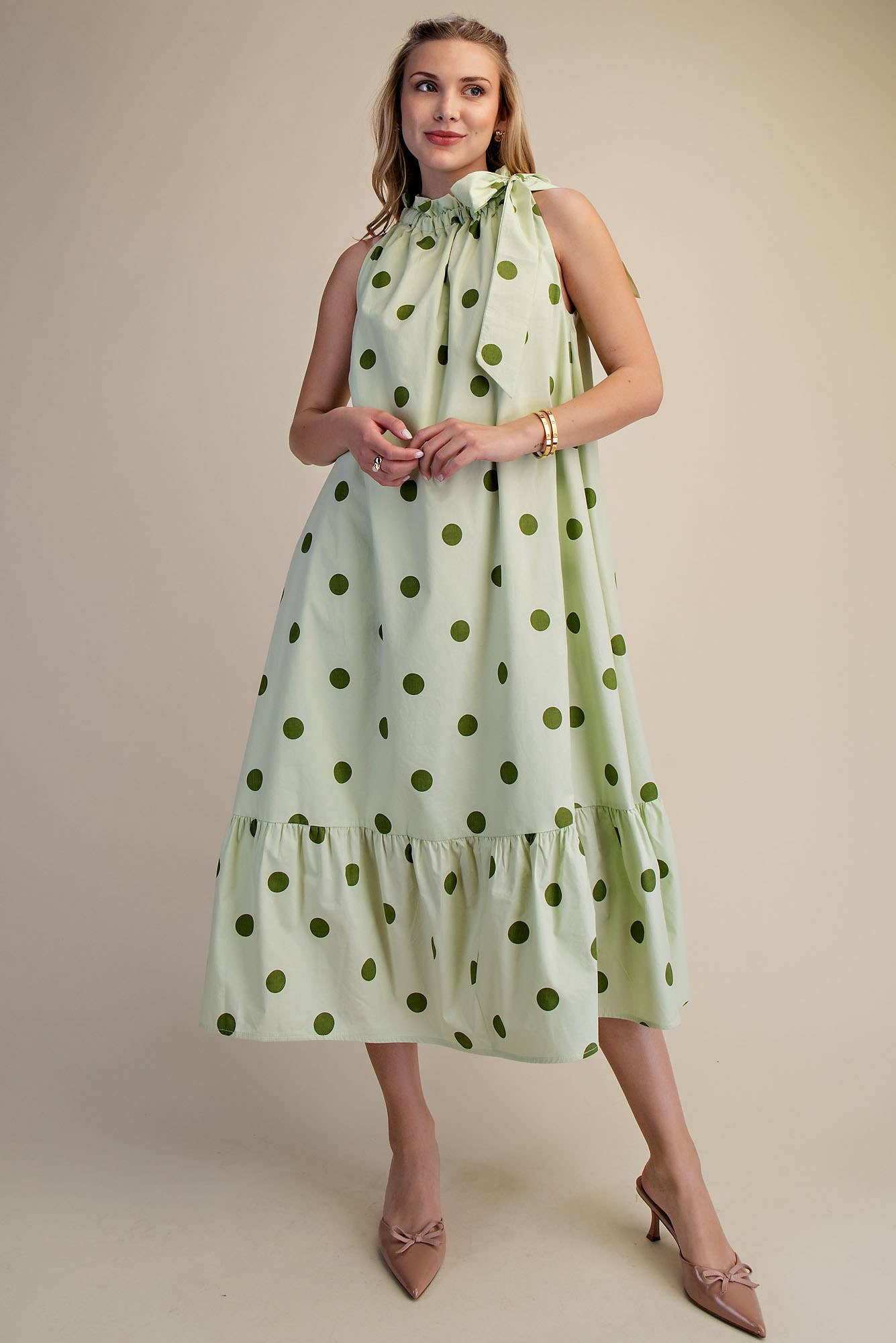 Ruffle Tie Neck Sleeveless Midi Dress