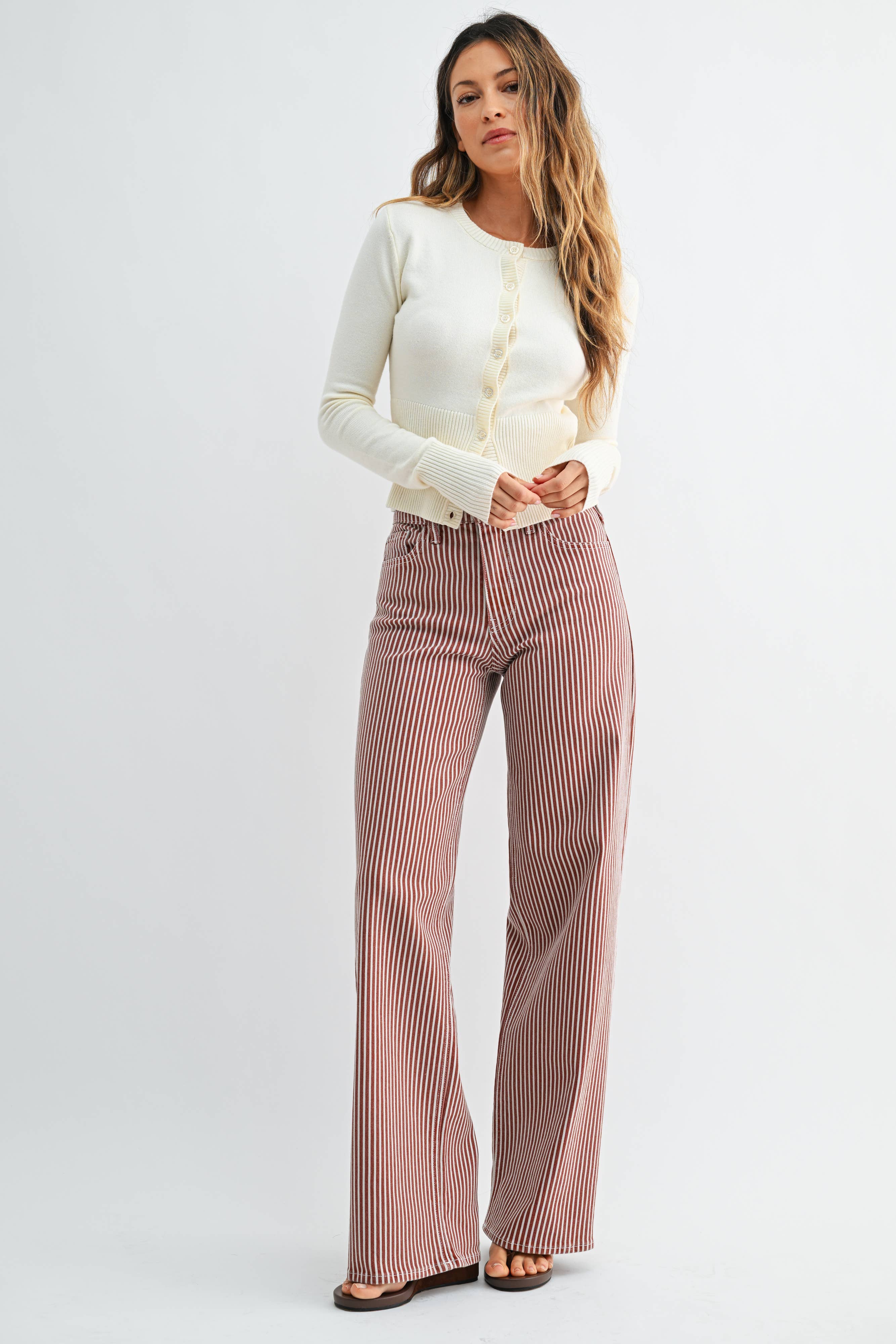 SPICE BROWN STRIPE Relaxed Wide Leg