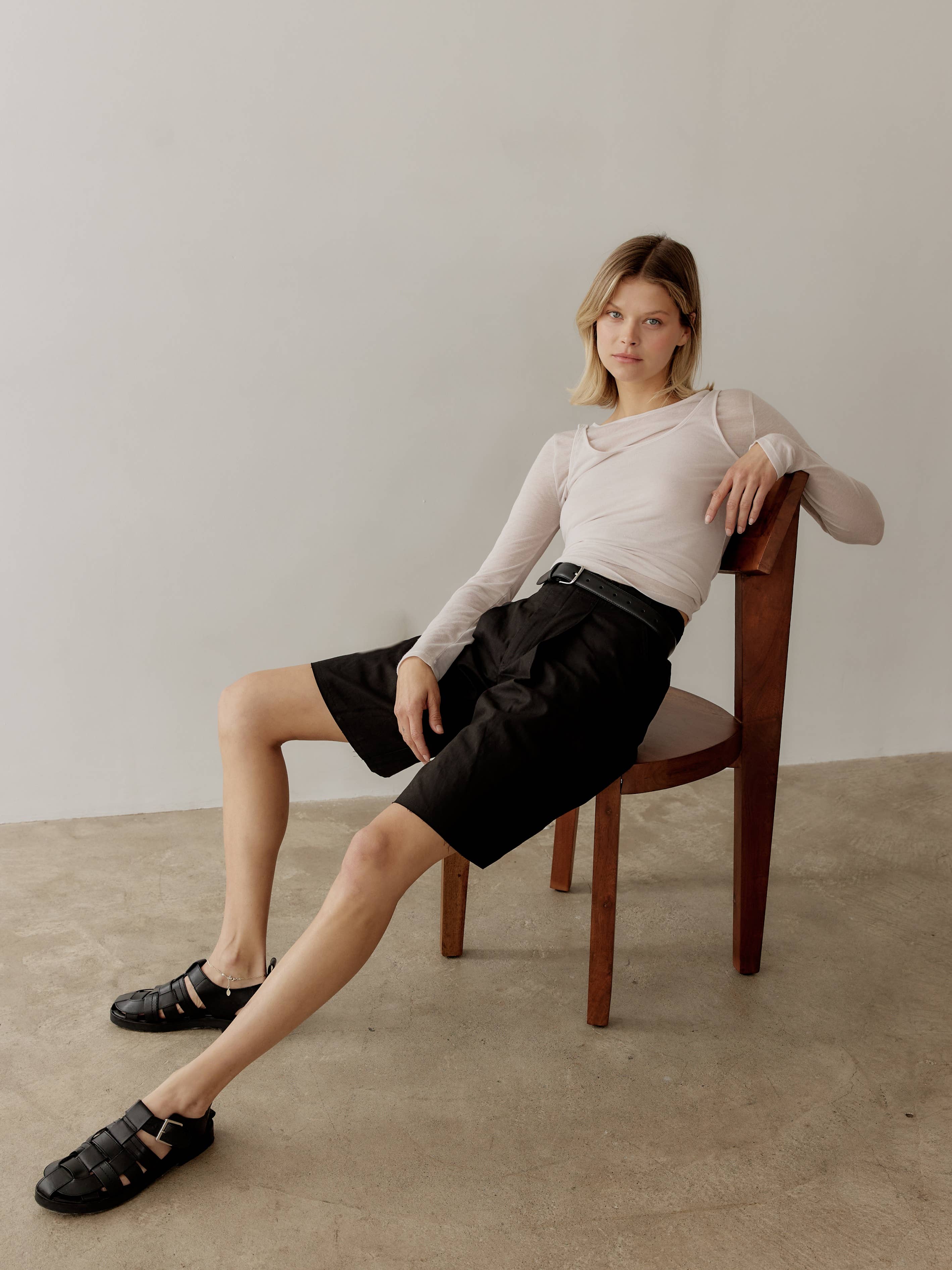 Long bramuda womens black shorts