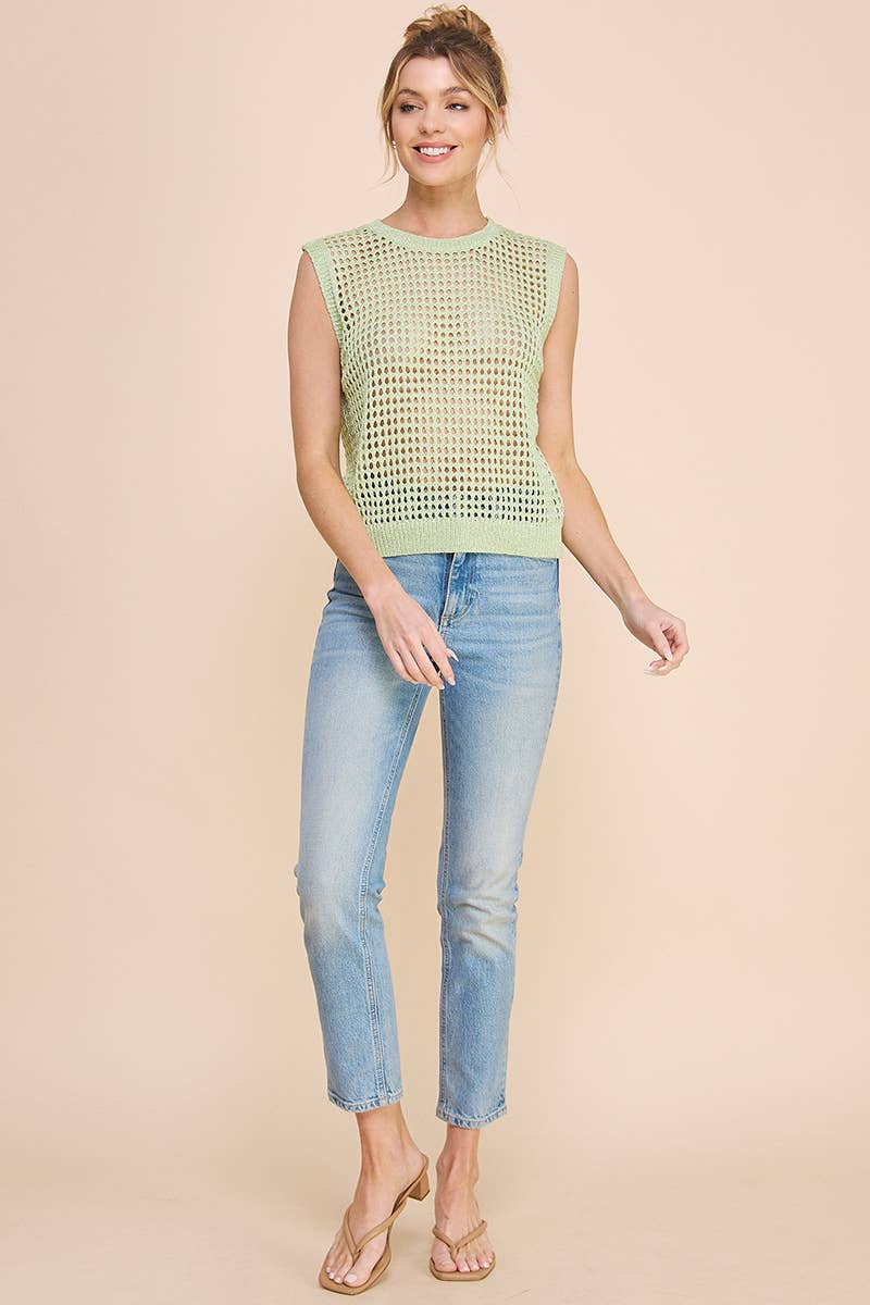 Open Weave Foil Knit Crochet Tank