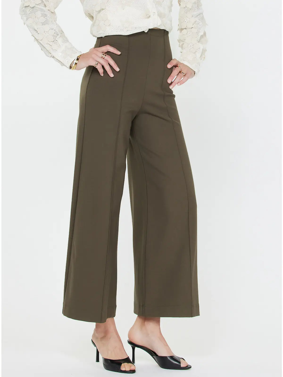 Ponte Flared Pintucked Pants