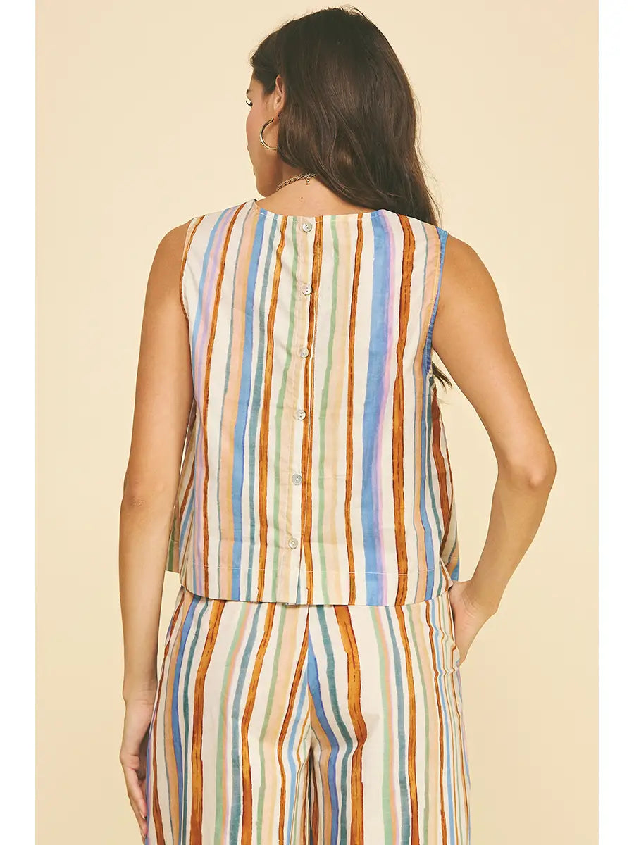 Multi Color Stripe Top with Button Detail
