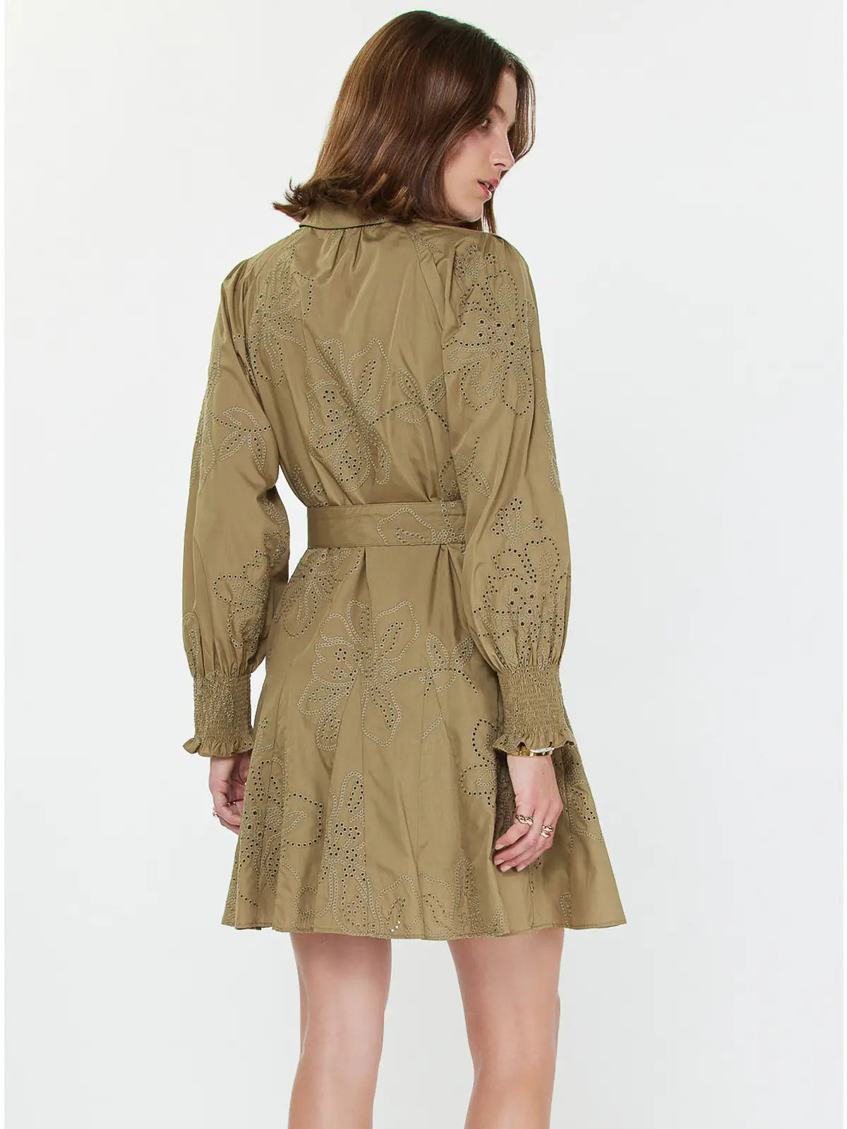 Floral Eyelet Mini Shirt Dress