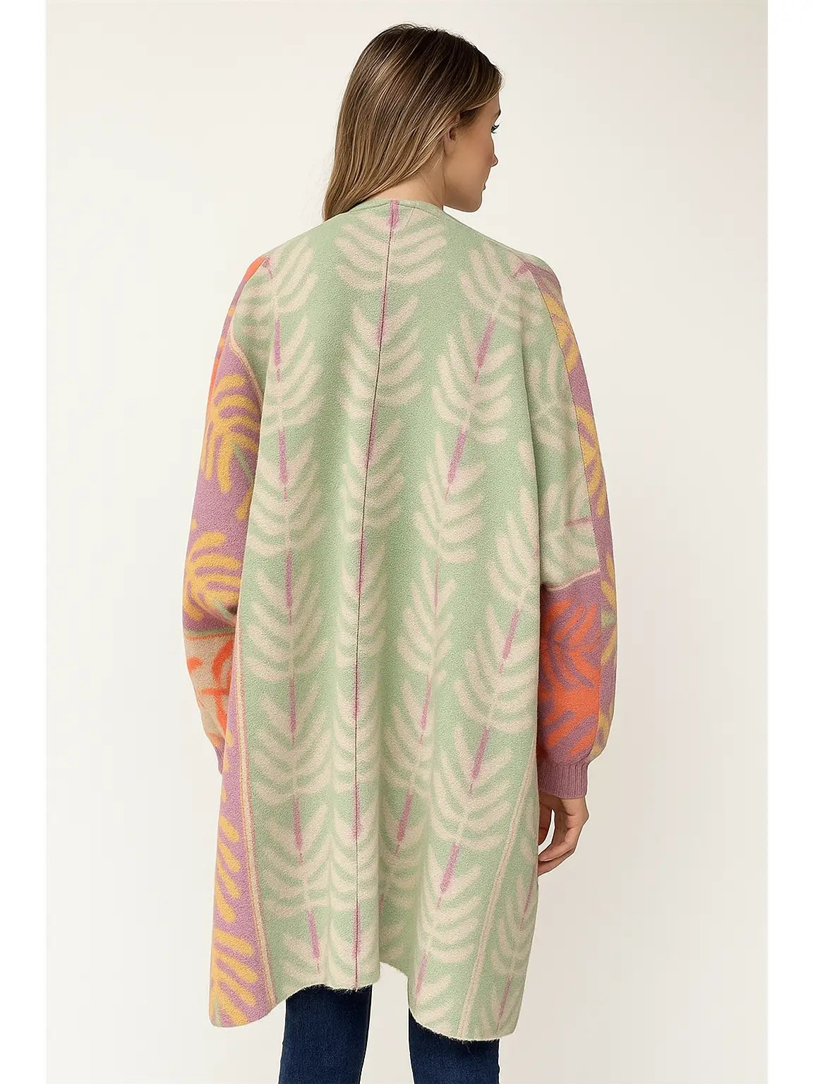 Jacquard Knit Open Cardigan