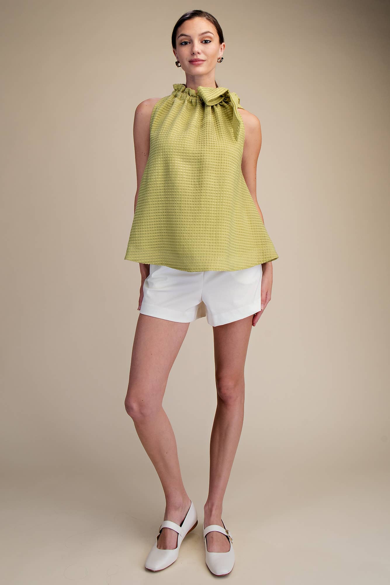 Ruffle Neck Tie Sleeveless Top
