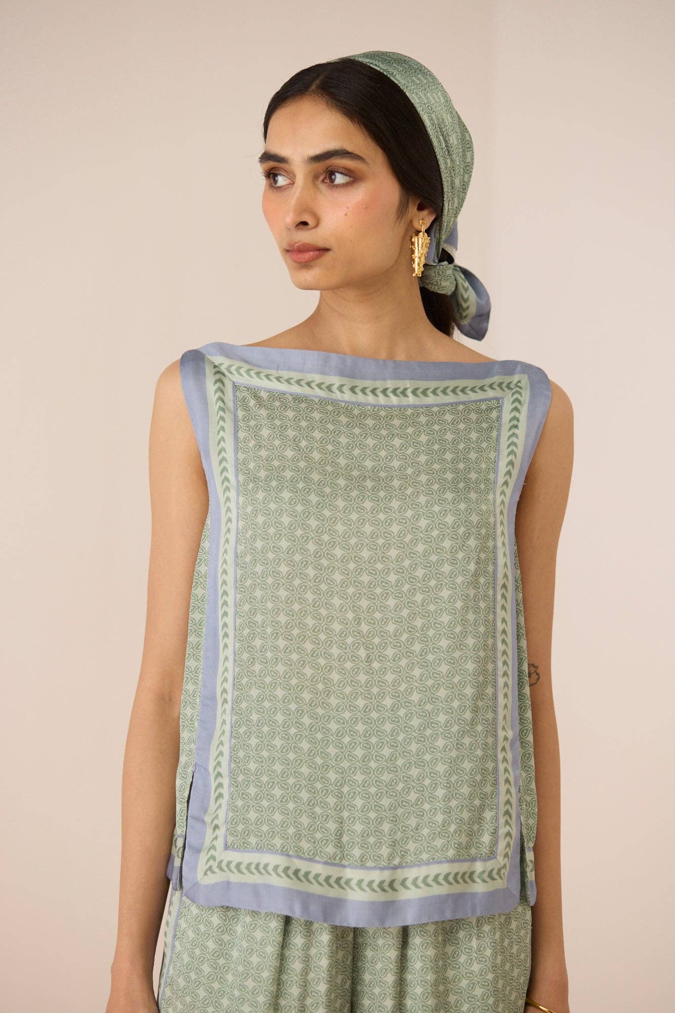 Sage Handkerchief Print Top
