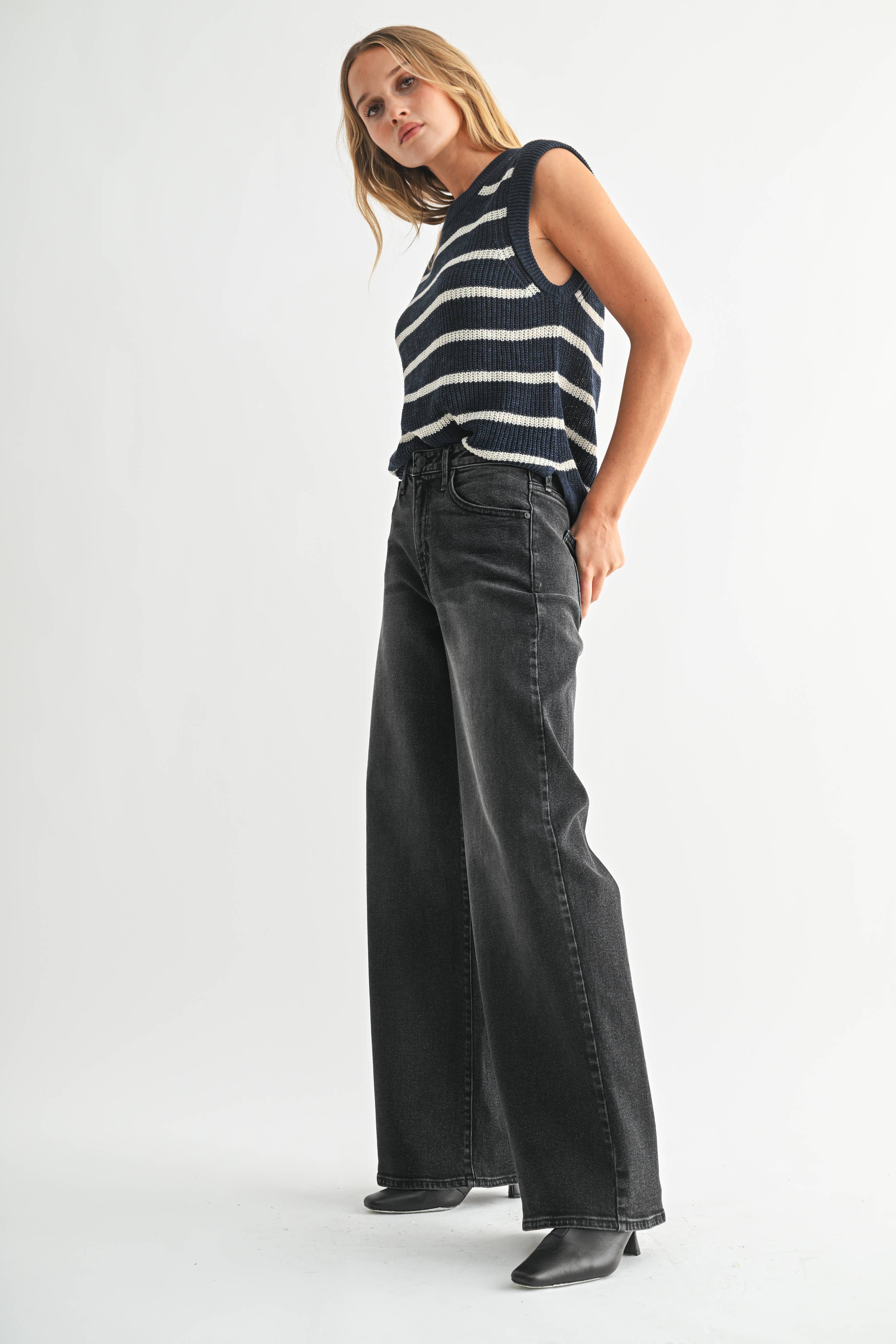Black Wide-Leg High Rise Denim