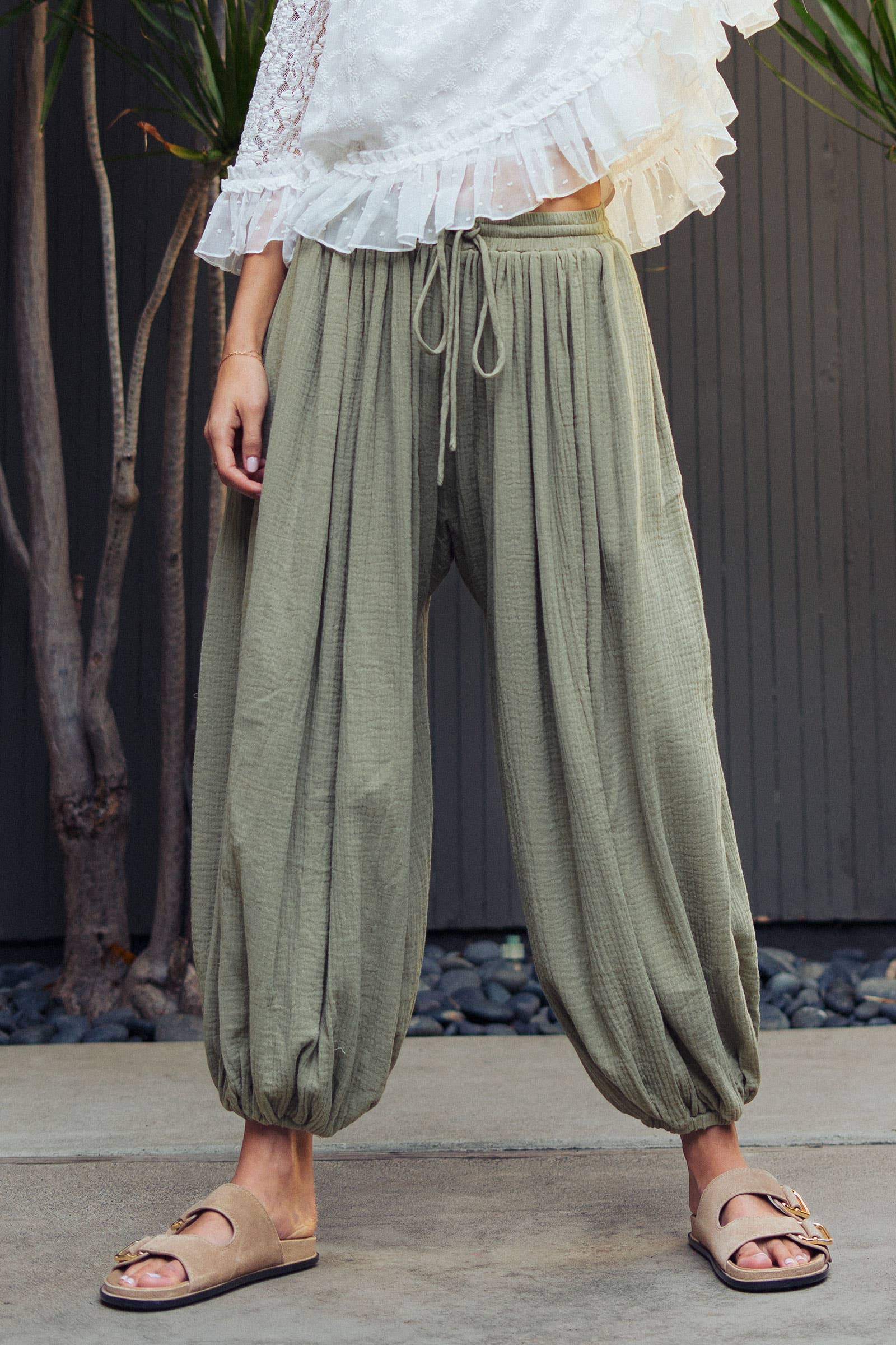 Crinkle Balloon Pants Drawstring