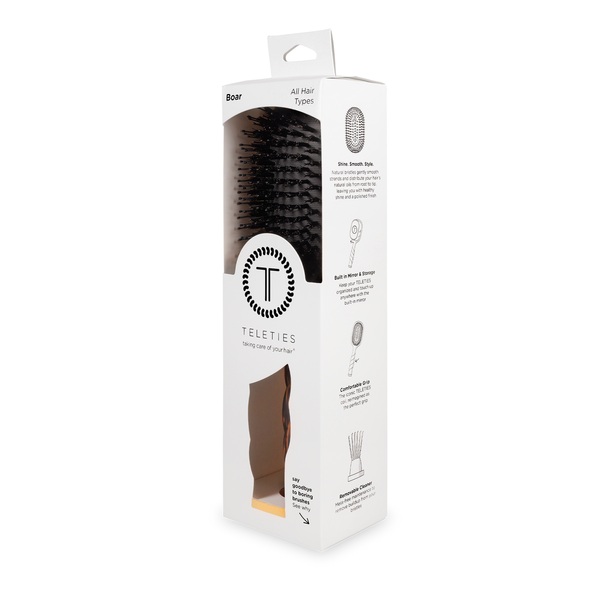Teleties Boar Brush | Full Size | Tortoise Brush