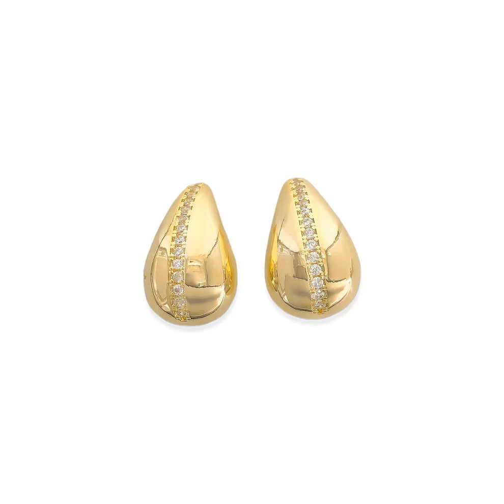 gold tear drop earring with crystal gems push back womens gold earring