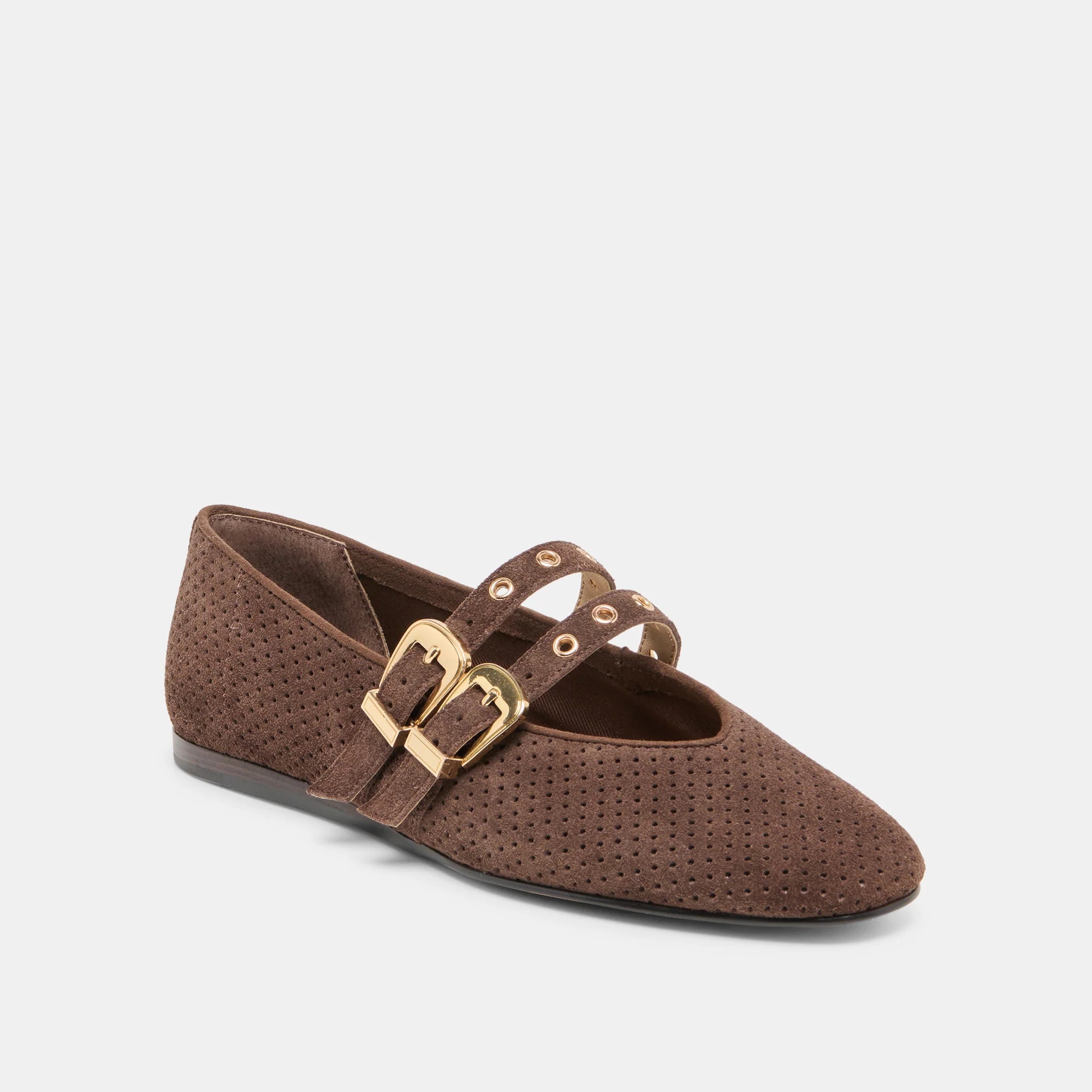 Dolce Vita | Baylee Grommet Ballet Flats Dk Brown Perforated Suede