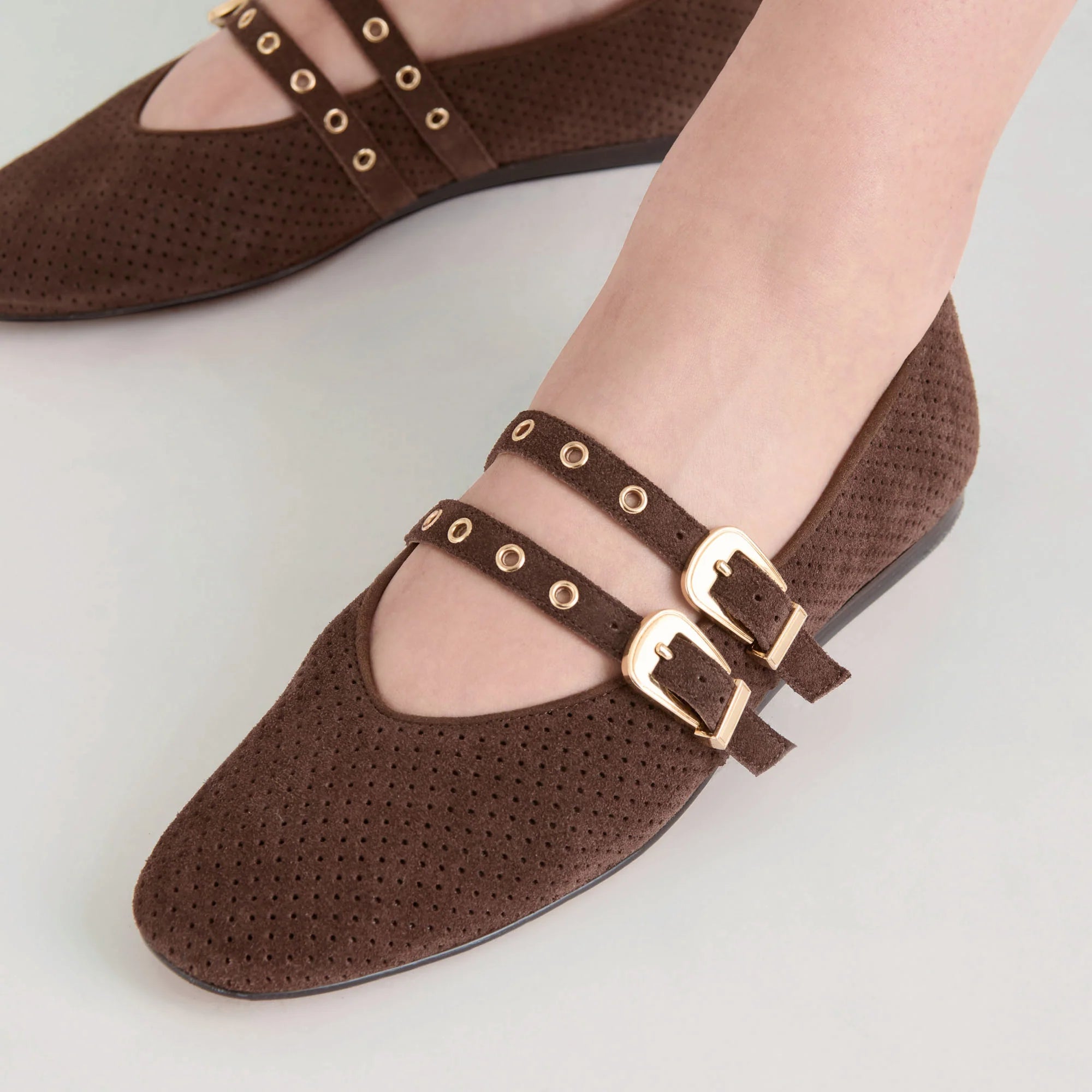 Dolce Vita | Baylee Grommet Ballet Flats Dk Brown Perforated Suede