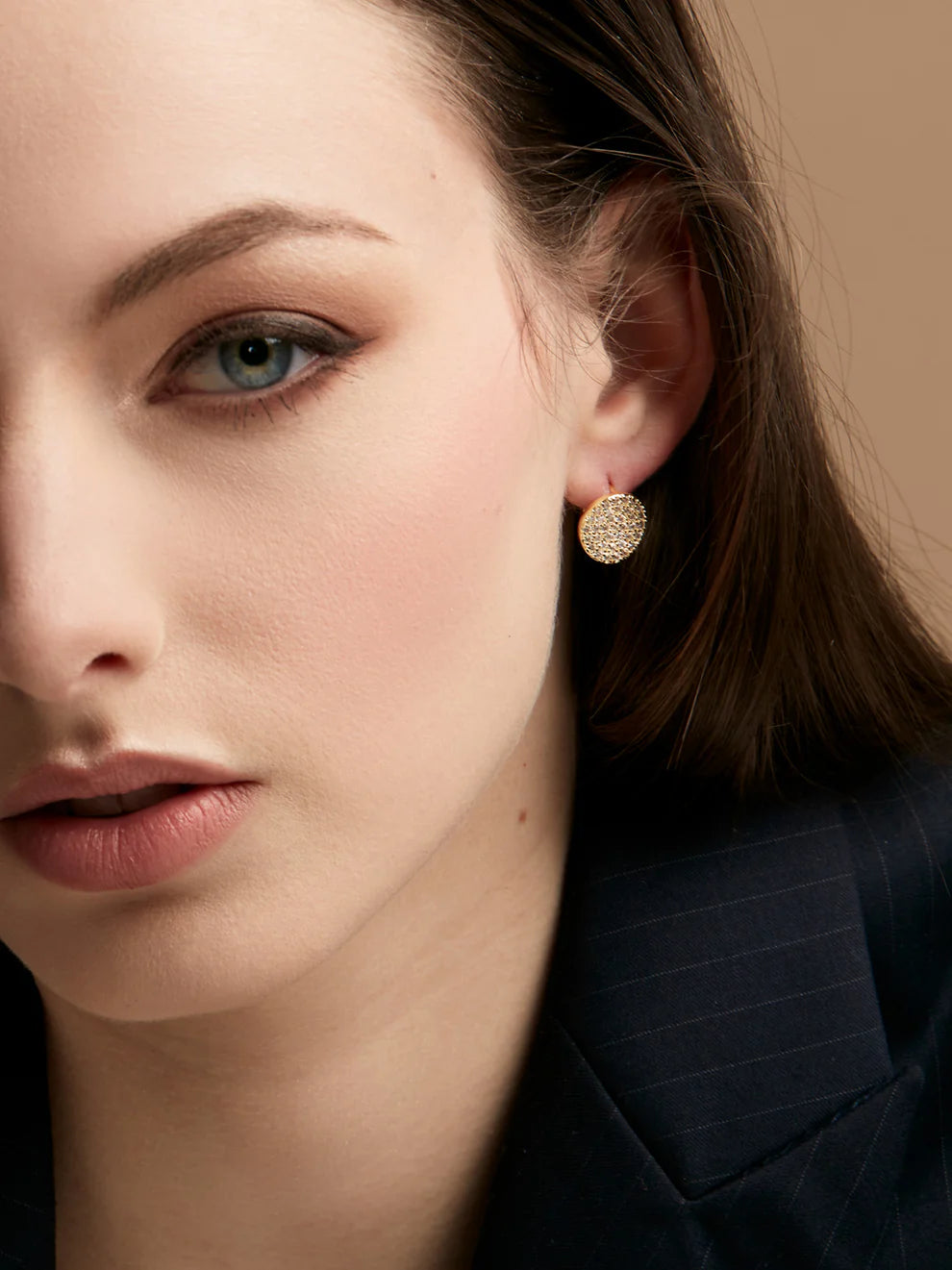 Button Pavé Huggies