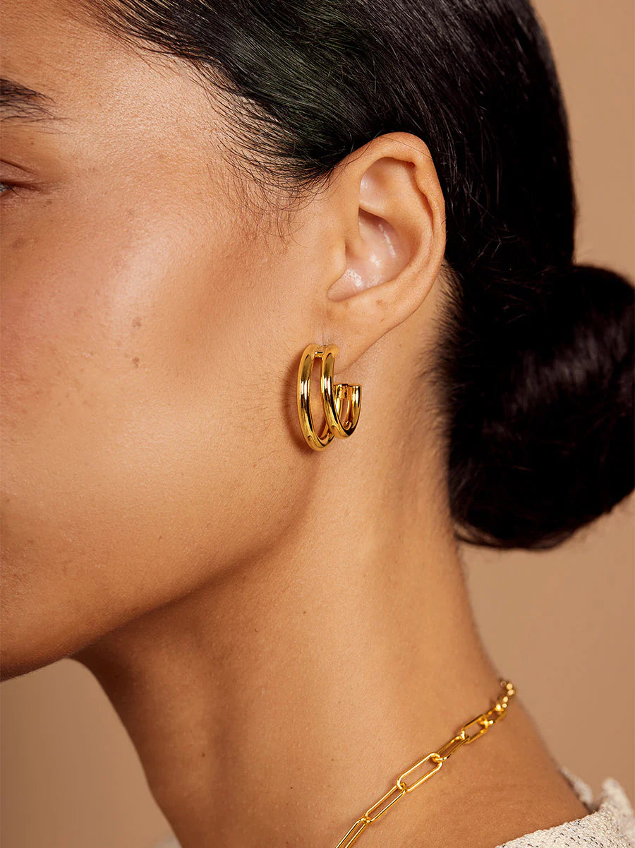 Two Tone Small Double Hoop Earring