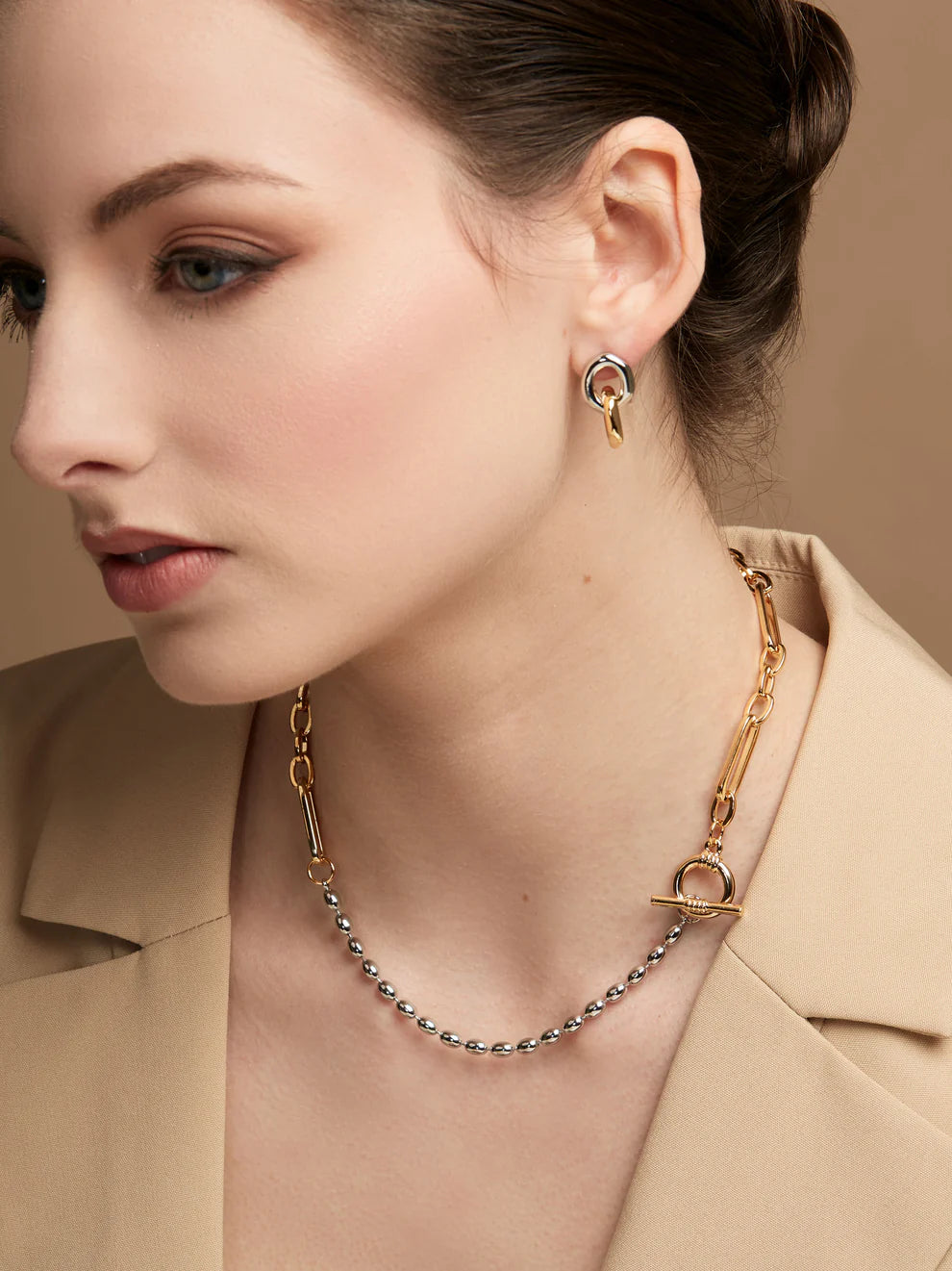 Two-Tone Small Link Drop Earring