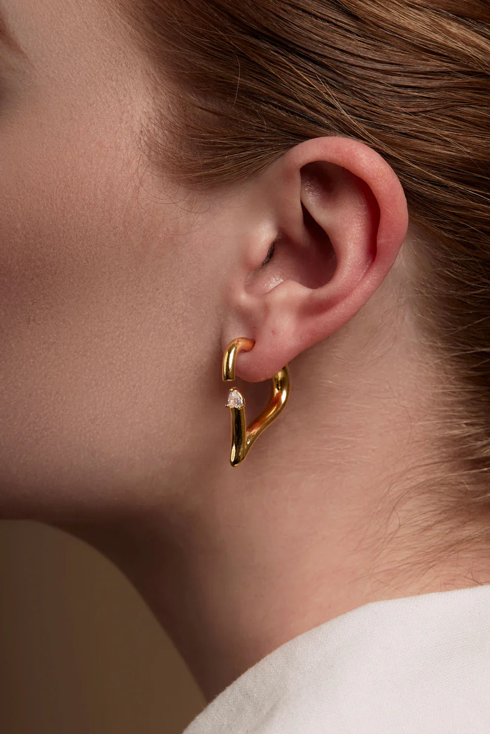 Deconstructed Crystal Heart Hoop Earring