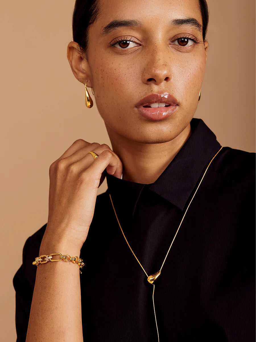 Sculpted Droplet Lariat Slider Necklace