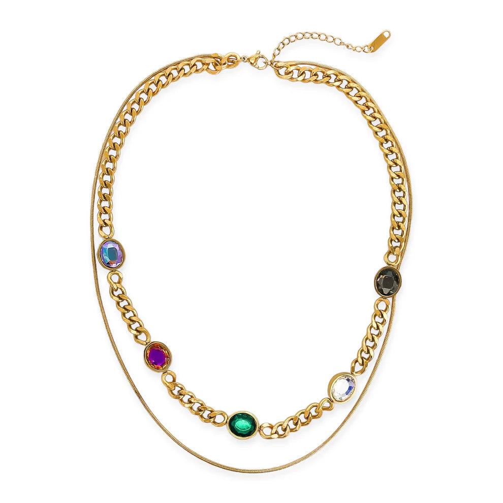 multi gem chain necklace with adjustable necklace