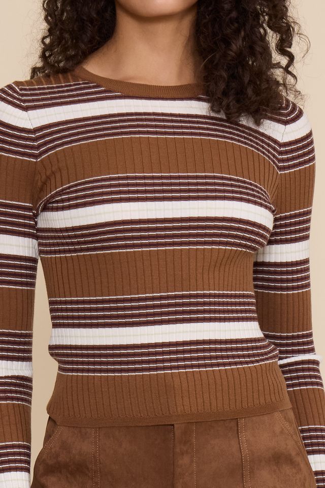 Brown Ribbed Long Sleeve Sweater