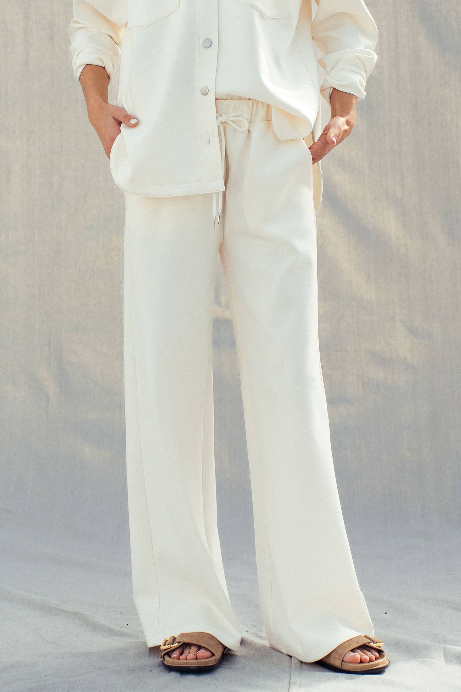 Cotton Blend Wide Leg Drawstring Lounge Pants