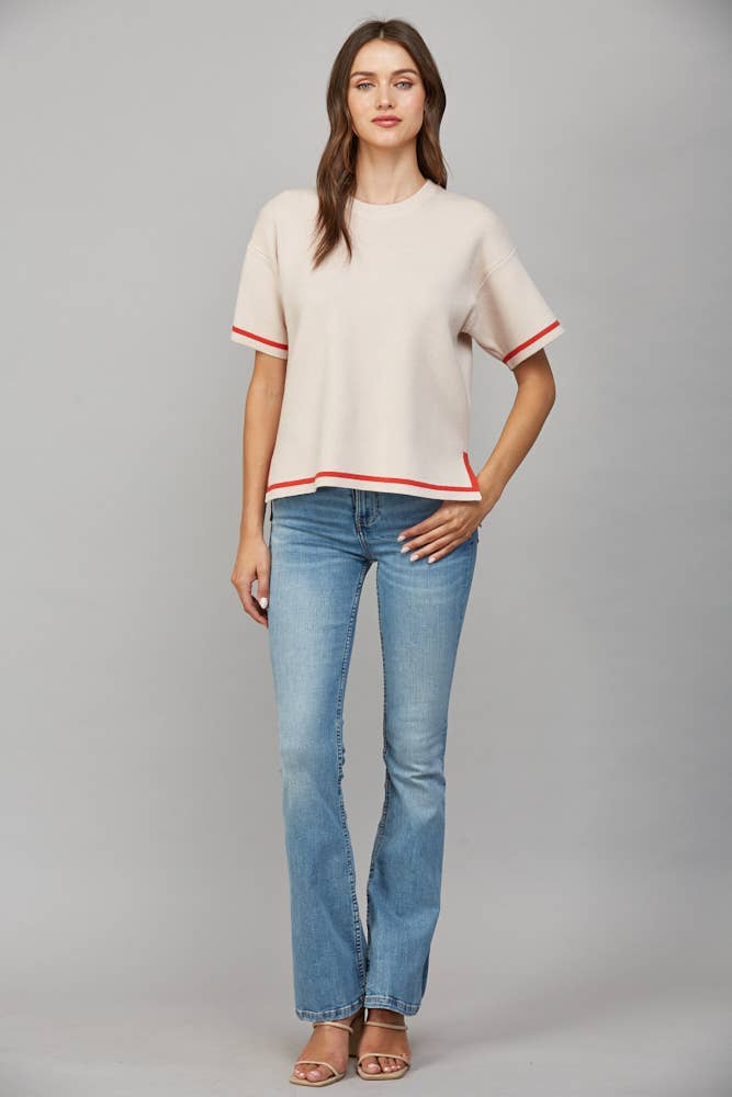 Edge Contrast Trim Sweater Tee