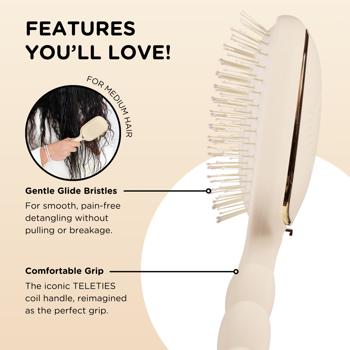 Teleties Detangler Brush |Tan| Medium Brush