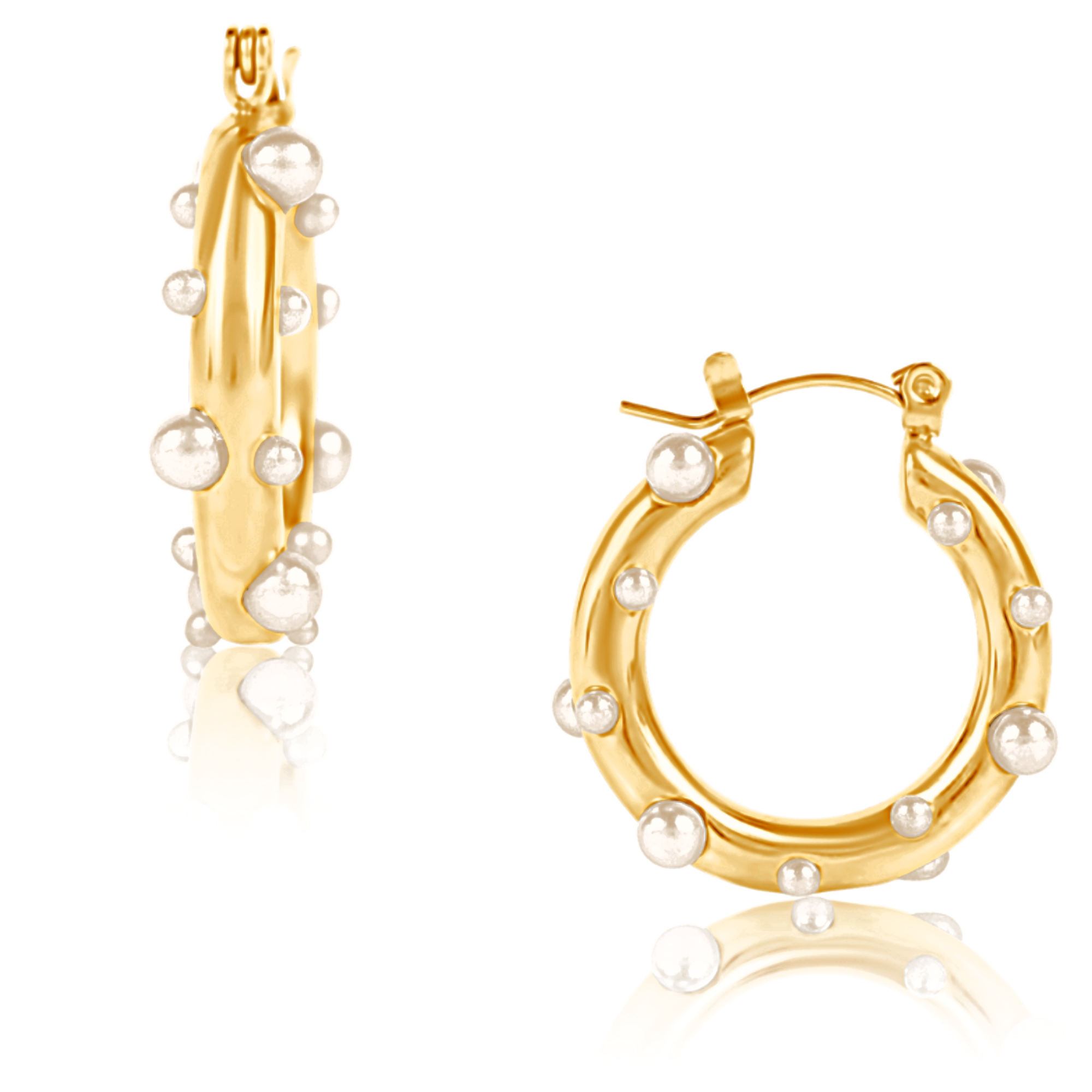 Pearl gold hoop womens huggy earrings