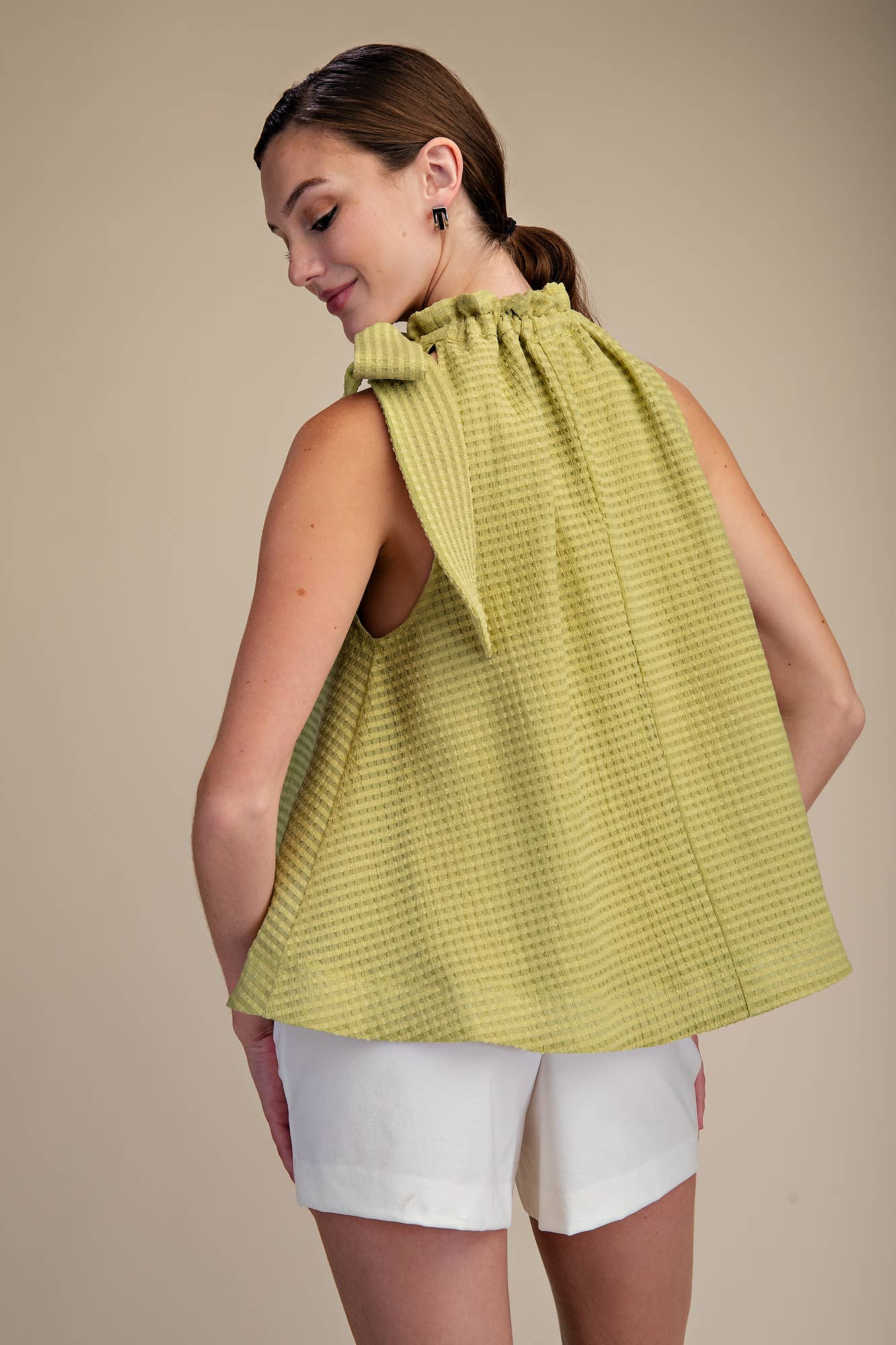 Ruffle Neck Tie Sleeveless Top