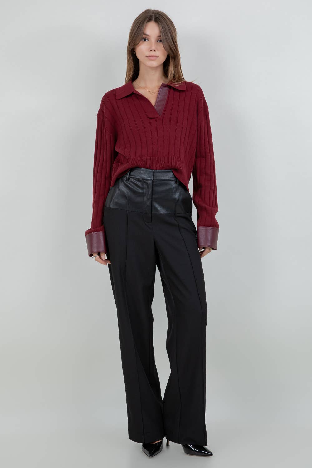 Knit & Leather Sweater