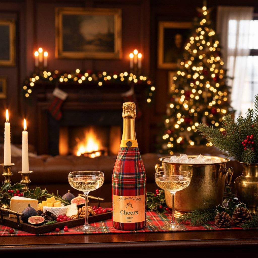 Christmas Tartan Champagne Bottle Wrap – Holiday Gift