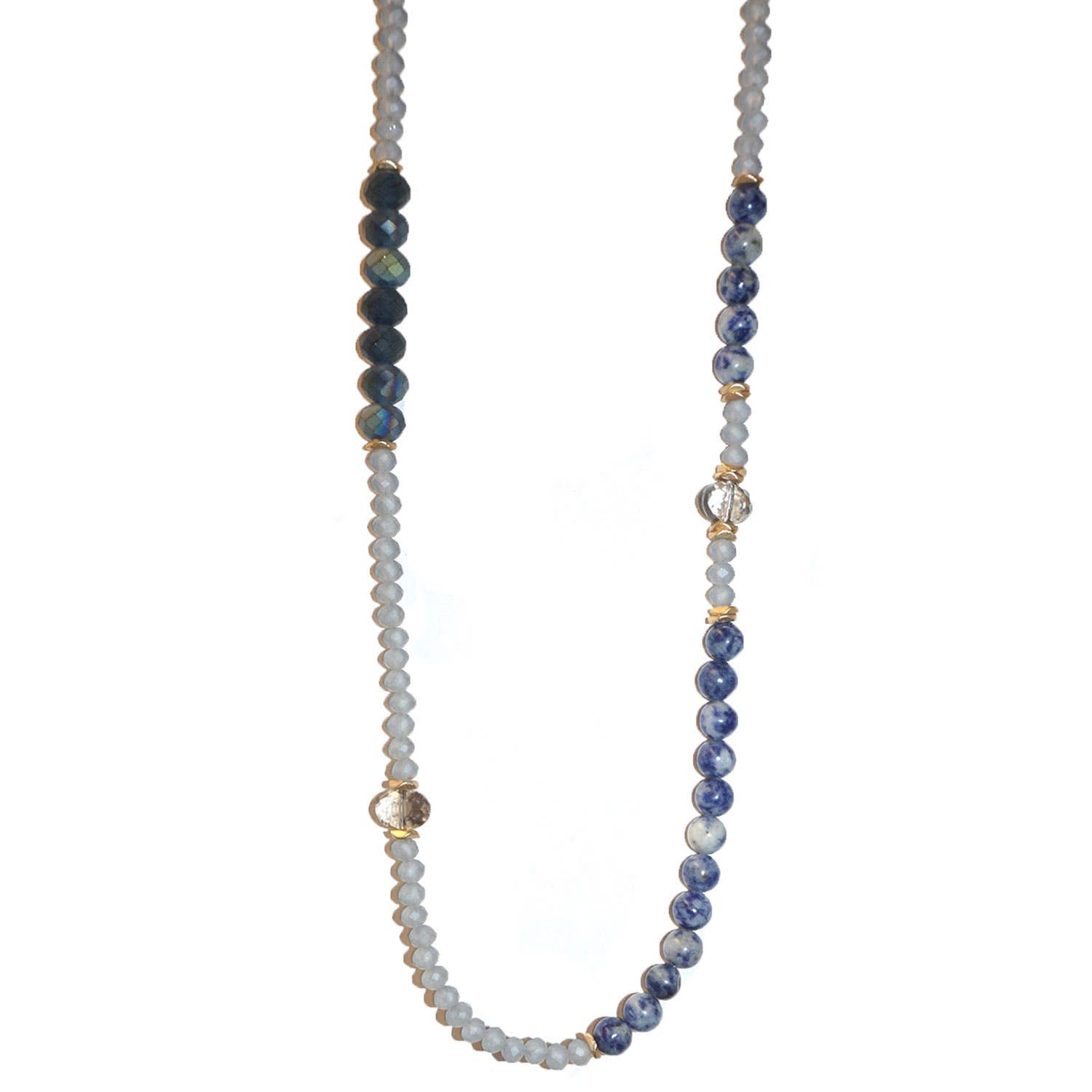 Stone & crystal beaded long necklace