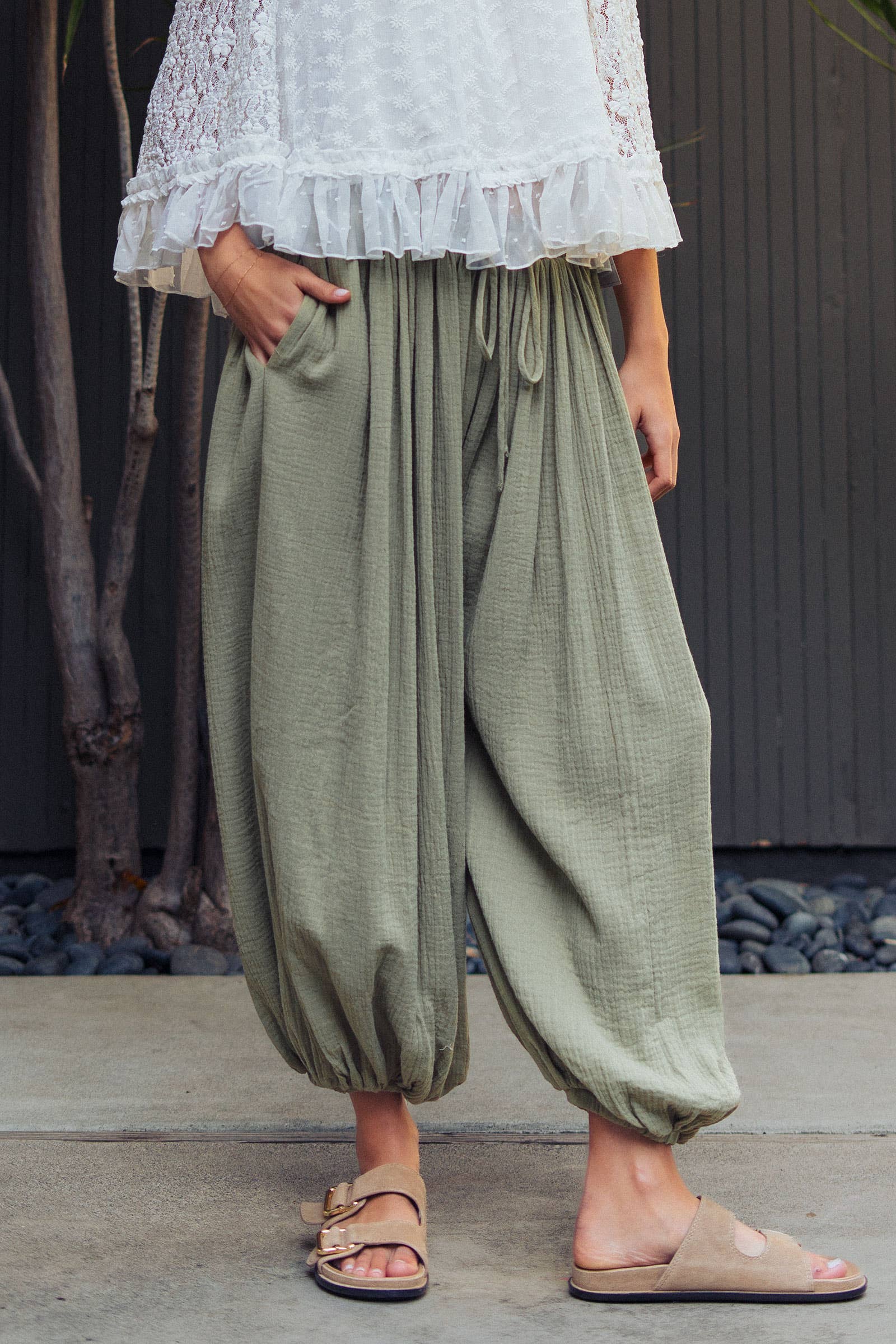 Crinkle Balloon Pants Drawstring