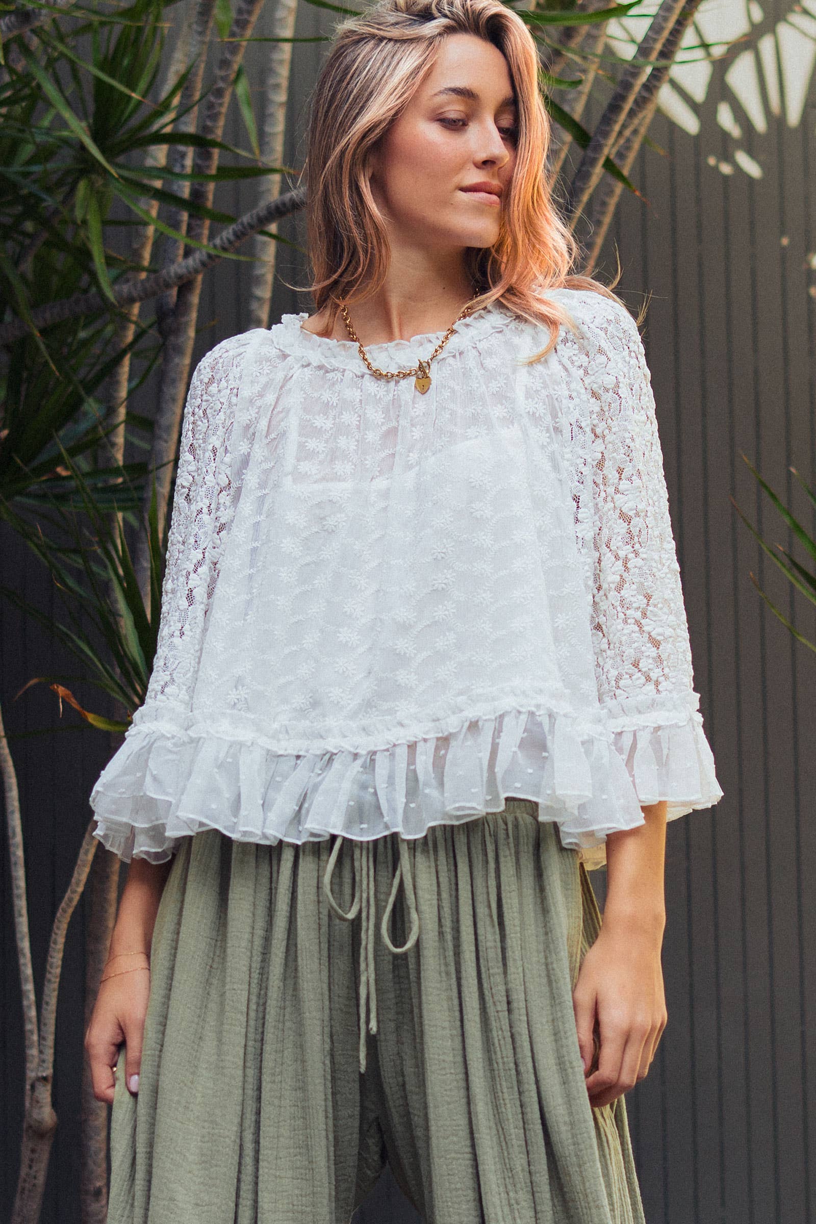 Lace Top Ruffle Flutter Sleeve