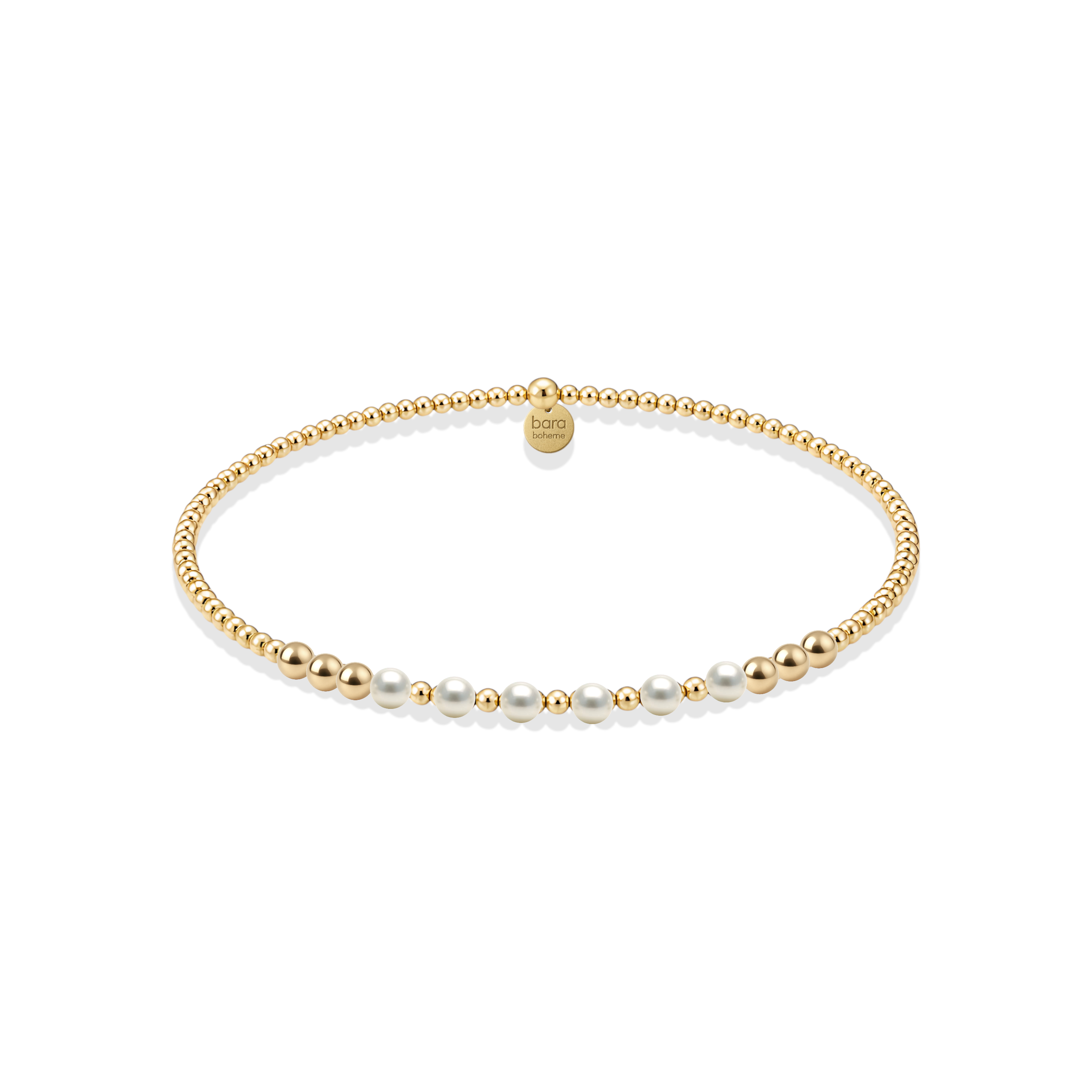 Gold and pearl necklace on a white background