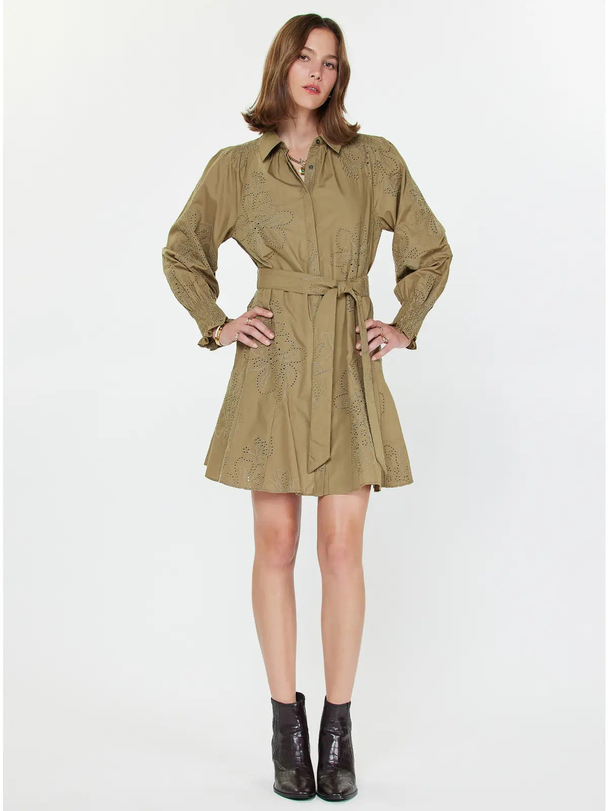 Floral Eyelet Mini Shirt Dress
