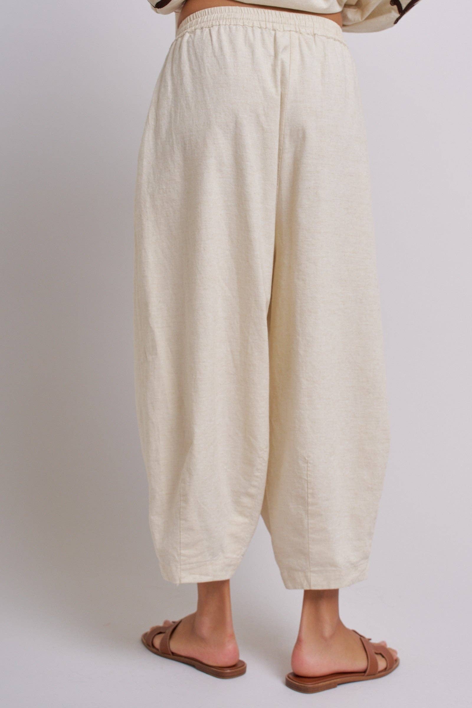 Linen Drawstring Cocoon Pants with Elastic Waist