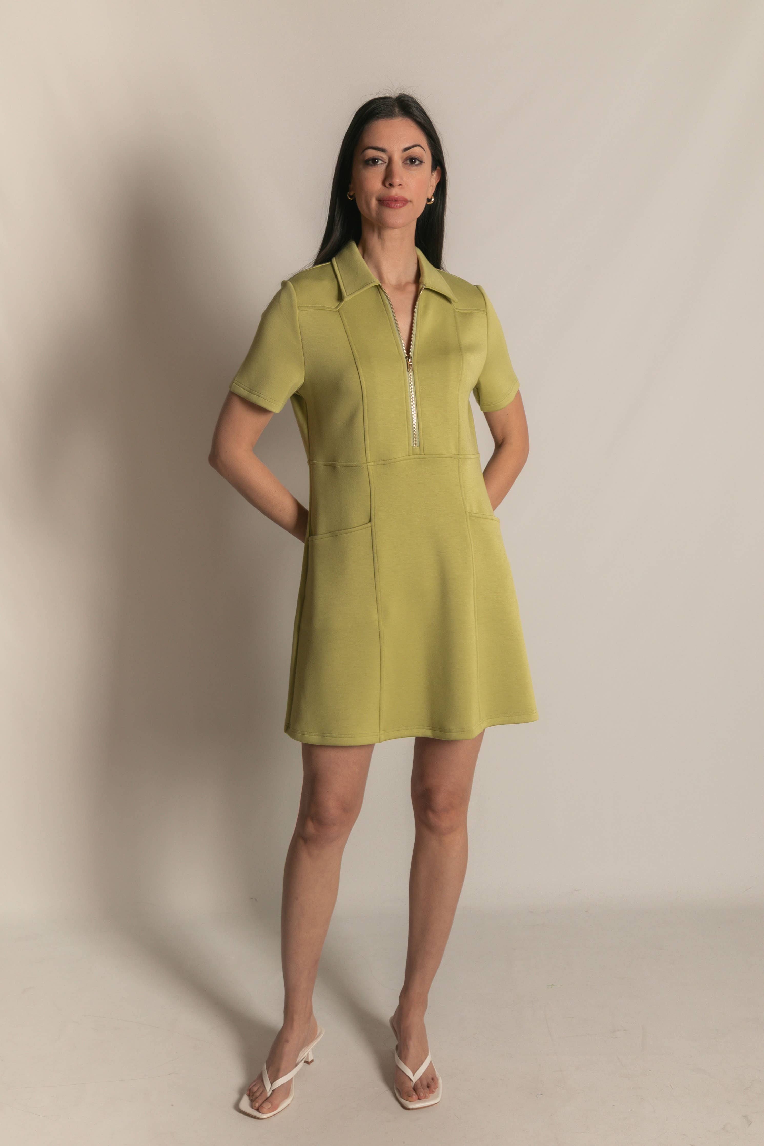 Modal Quarter Zip Short Sleeve Dress