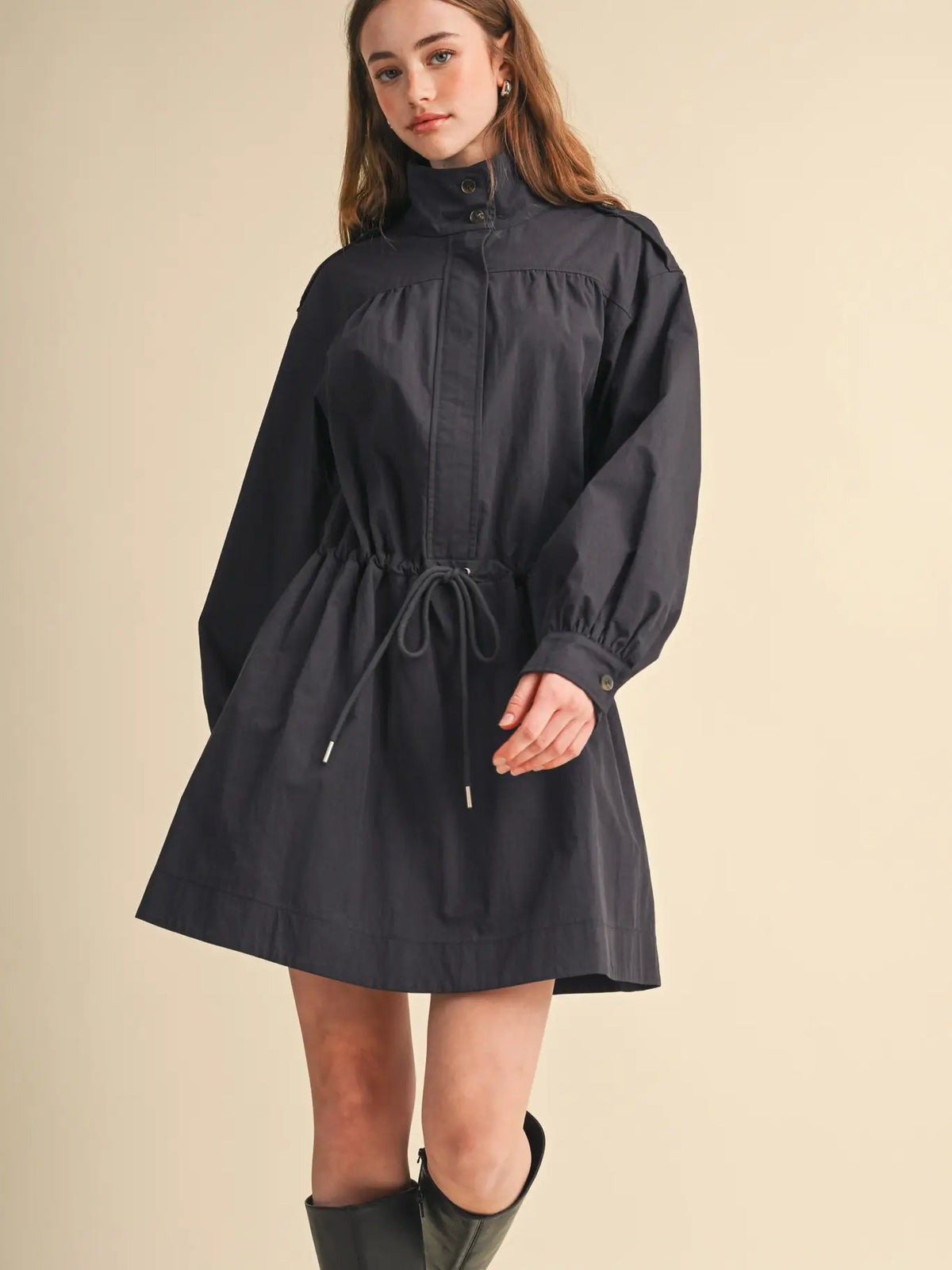 Drawstring Waist Utility Mini Dress