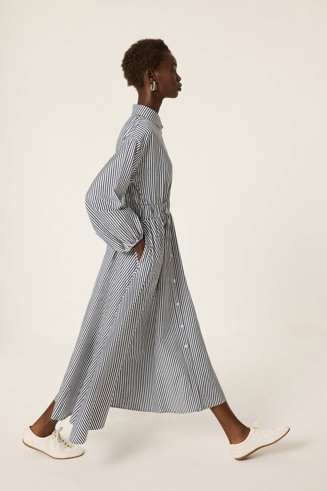 Striped Poplin Shirt Maxi Dress