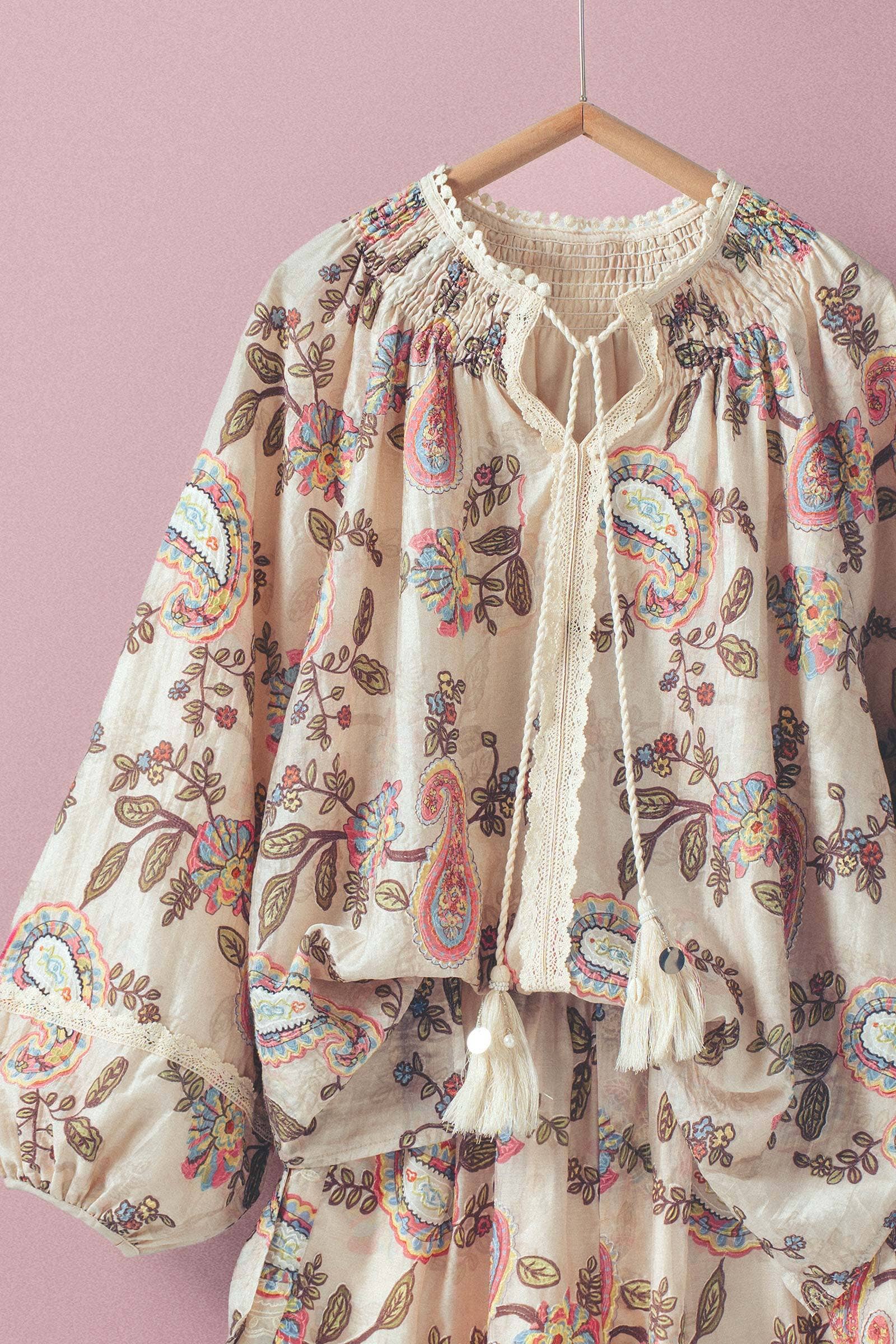 Embroidered Boho Paisley Blouse Top