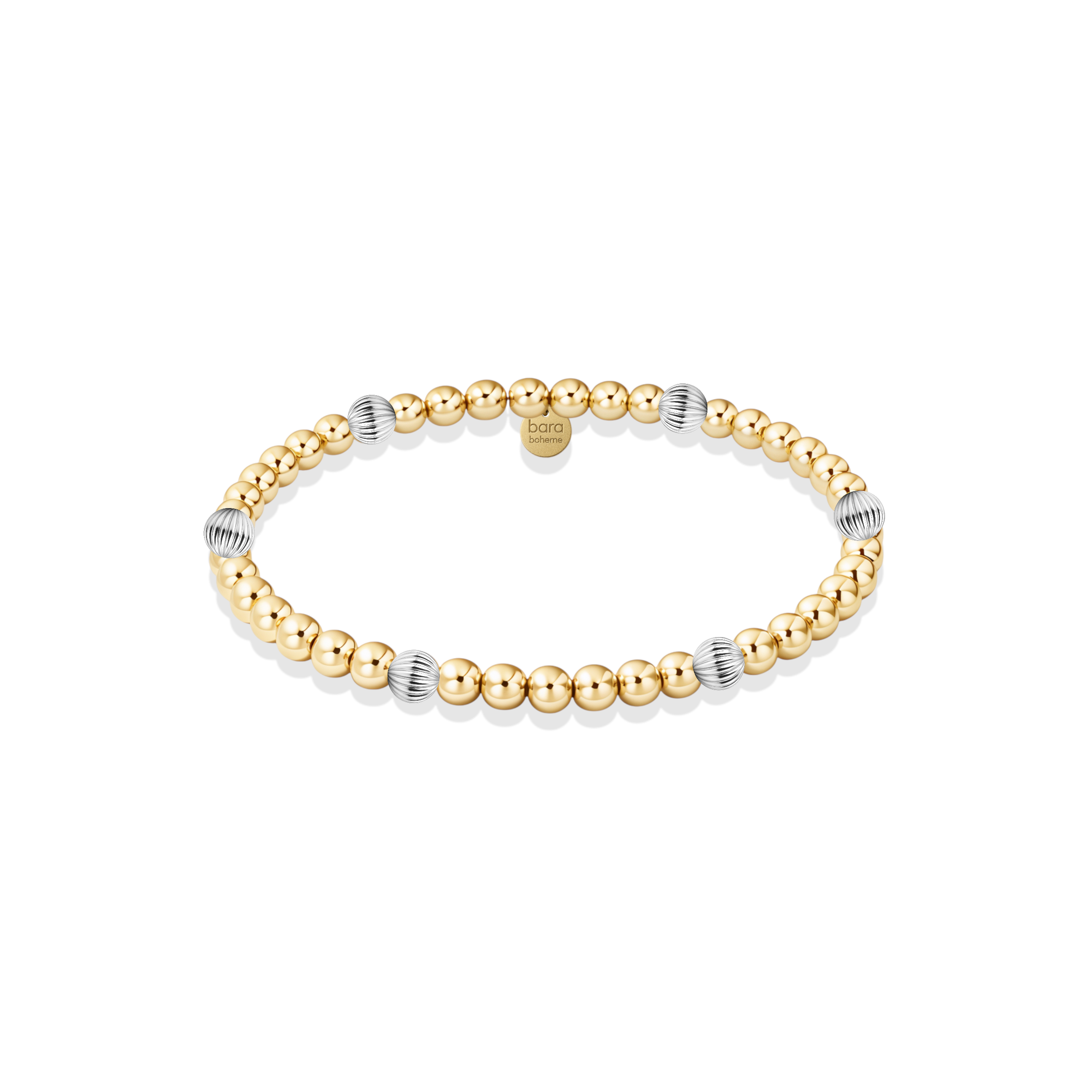 Gold and silver beaded bracelet on a white background