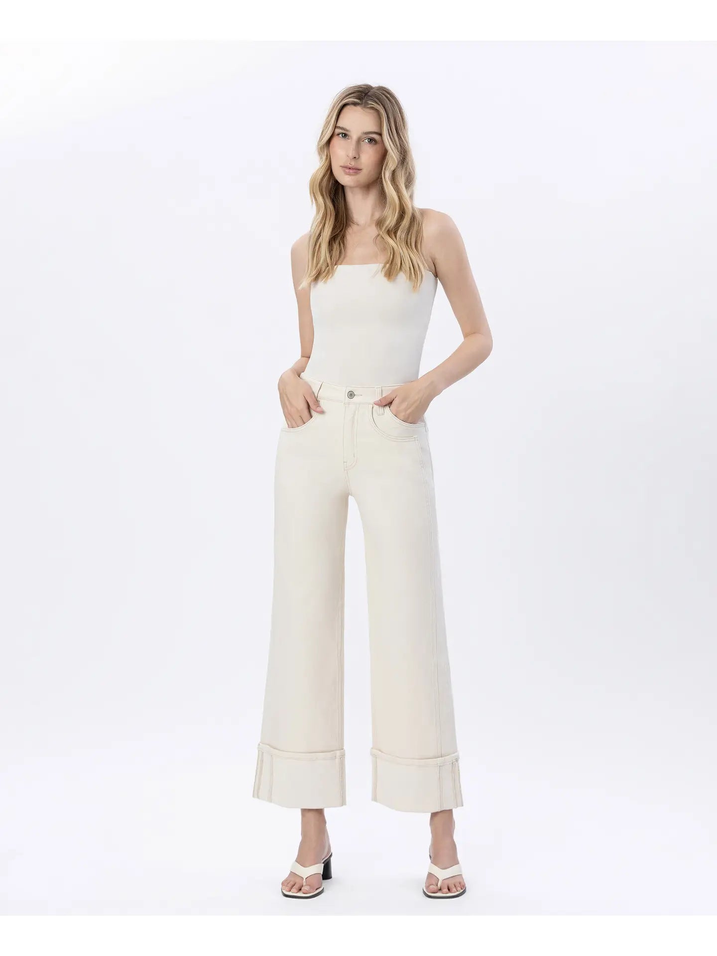 High Rise Cuffed Wide Leg Jeans