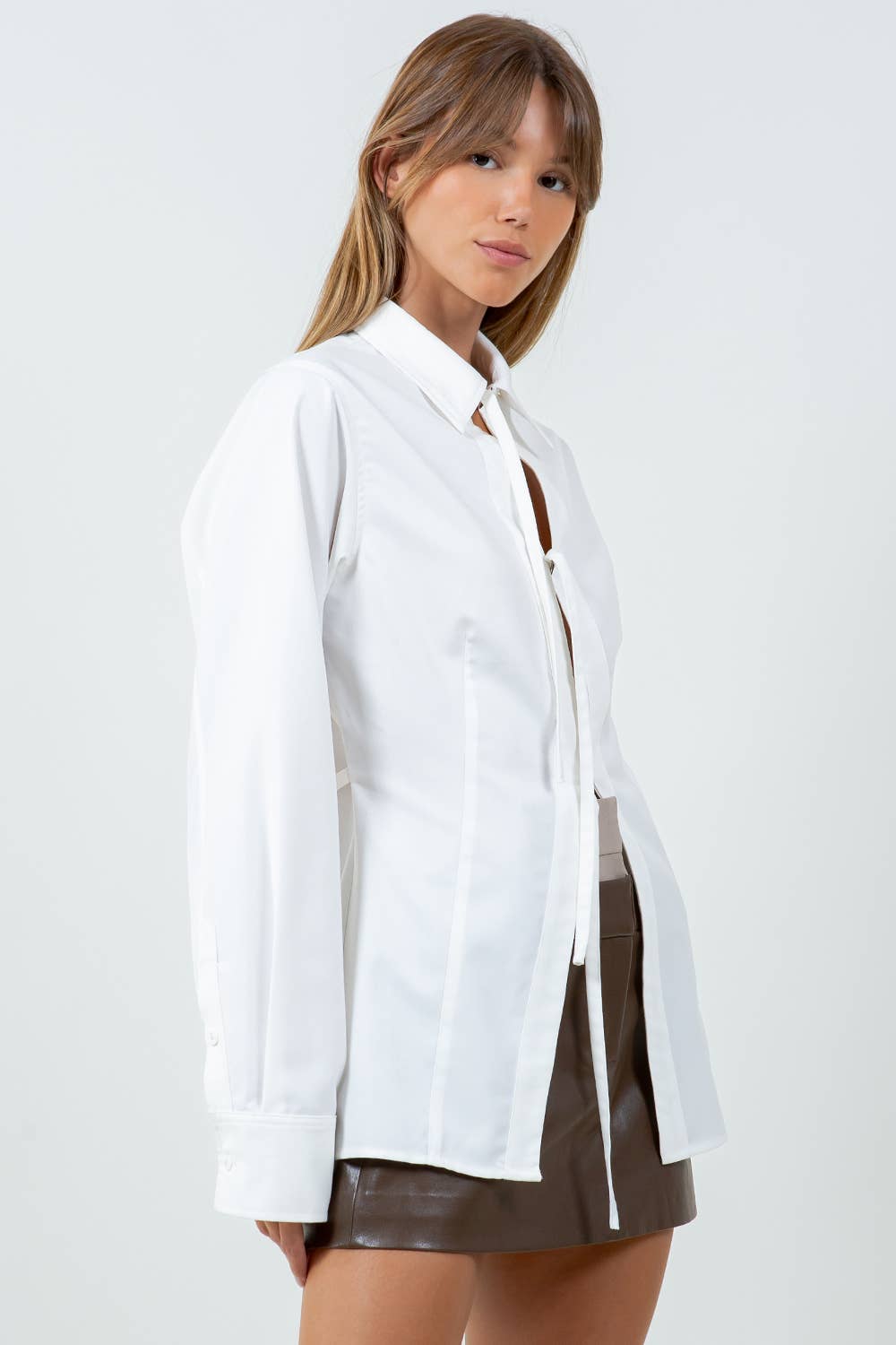 STRAP ADJUSTERS POPLIN COLLARED SHIRT - WHITE