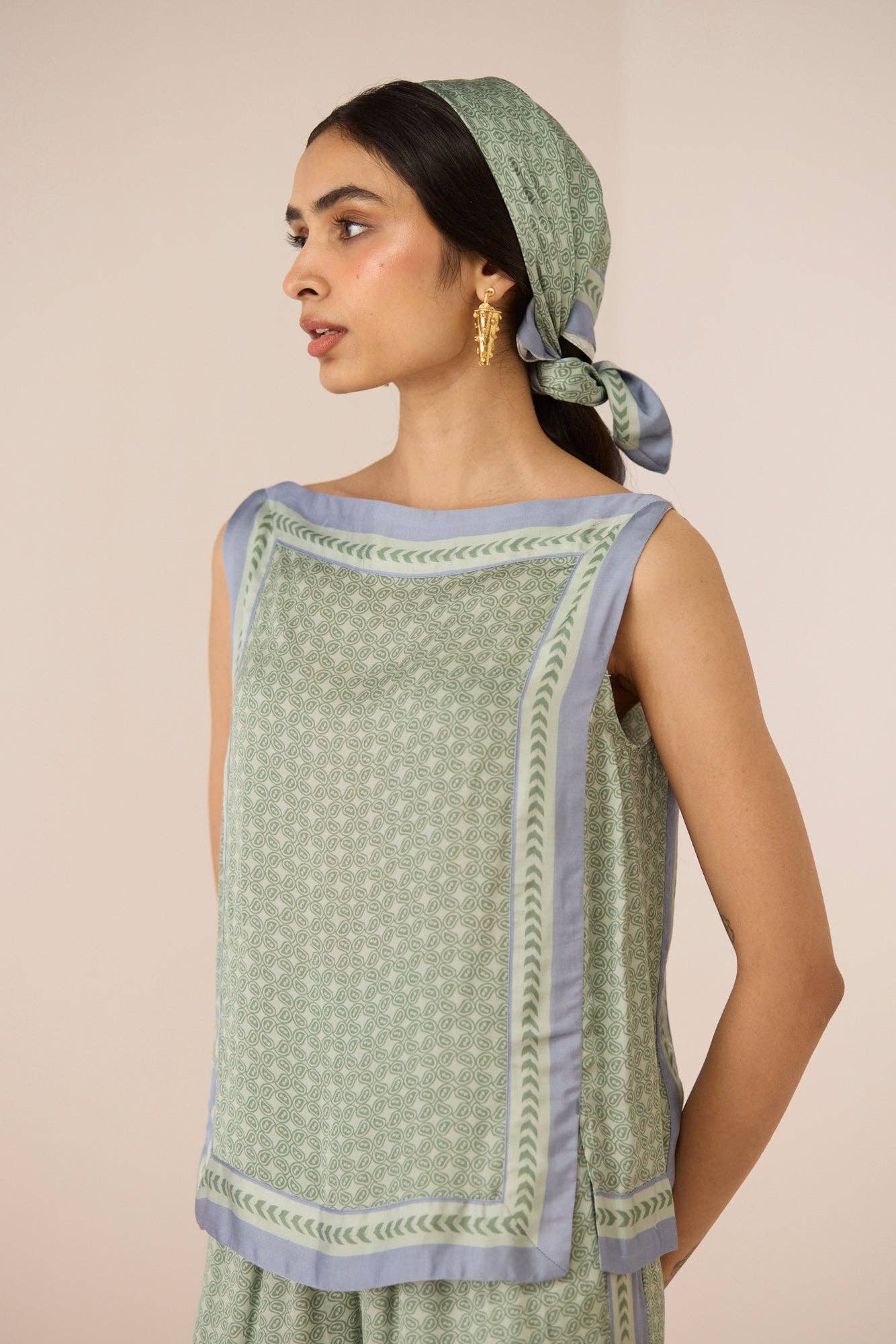 Sage Handkerchief Print Top