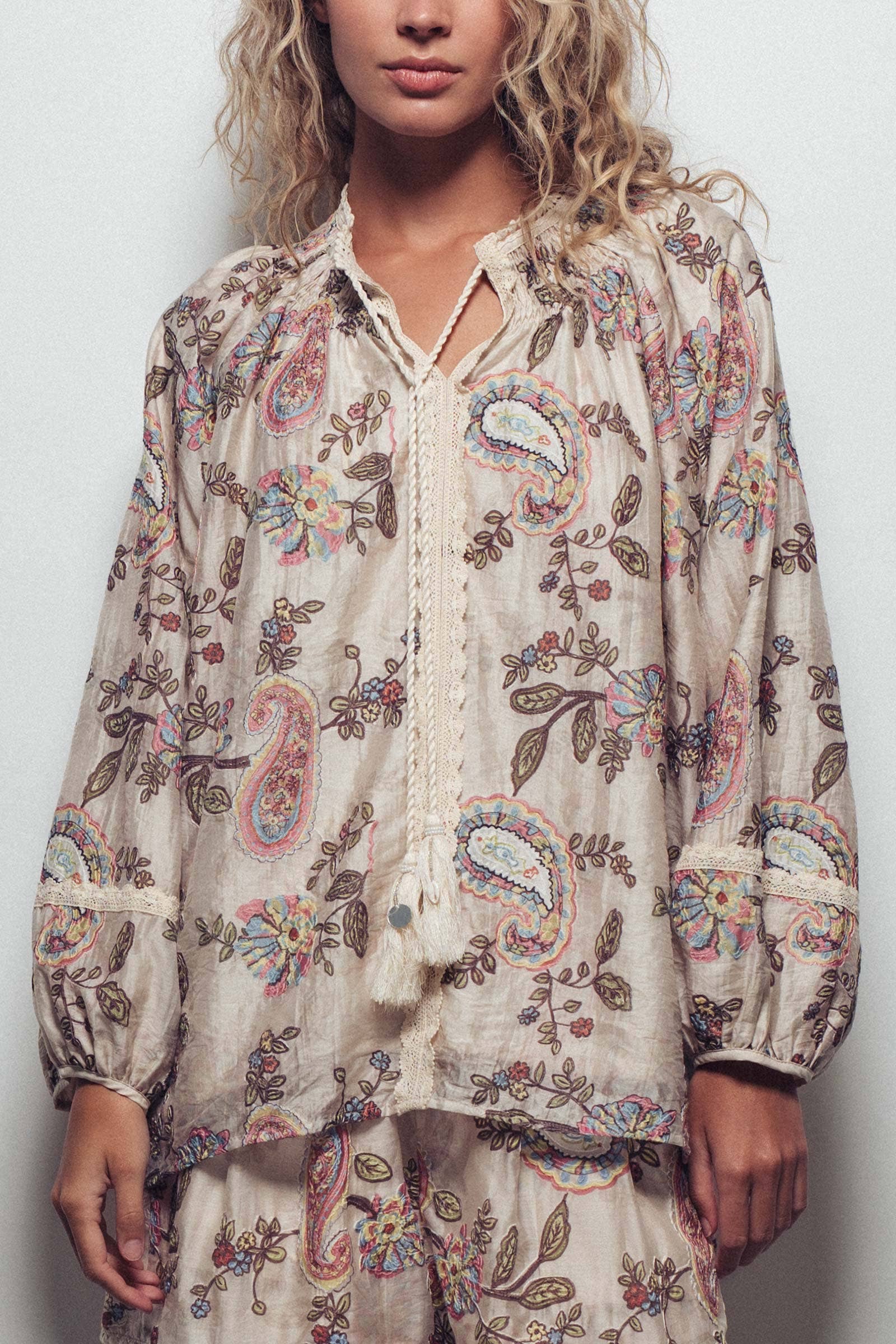 Embroidered Boho Paisley Blouse Top