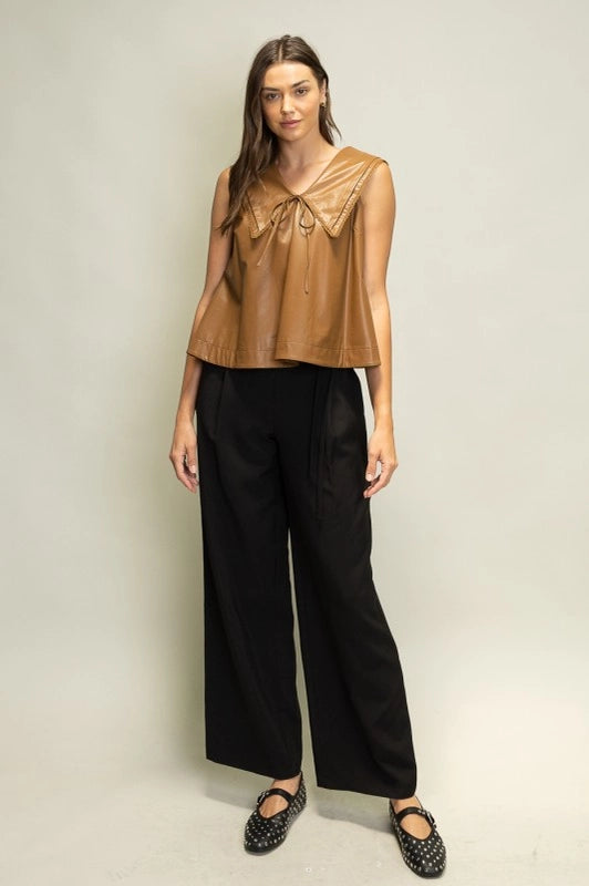 Leather Pintuck & Lace Top