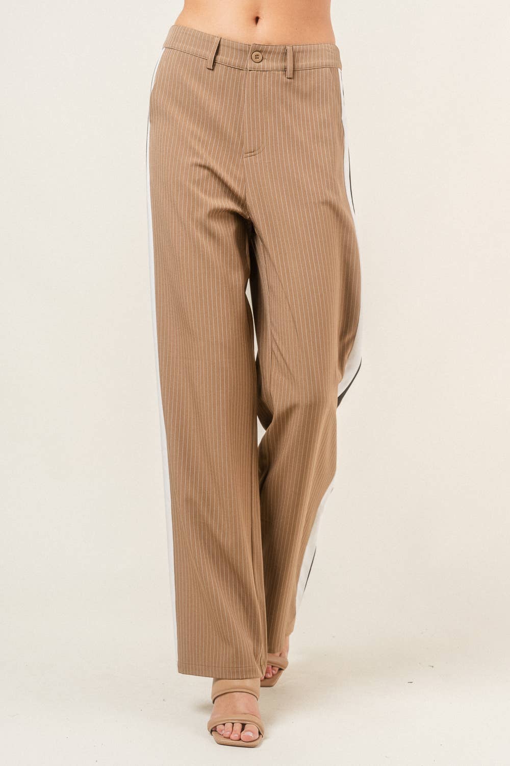 COLOR BLOCKED WIDE LEG PINSTRIPE PANTS