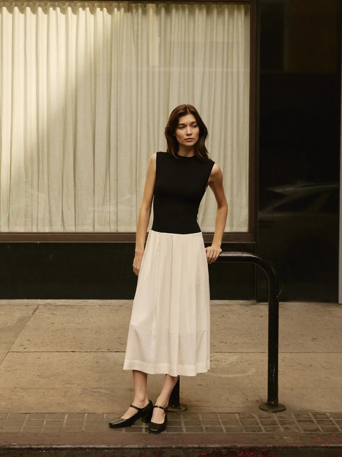 knit dress with chiffon skirt