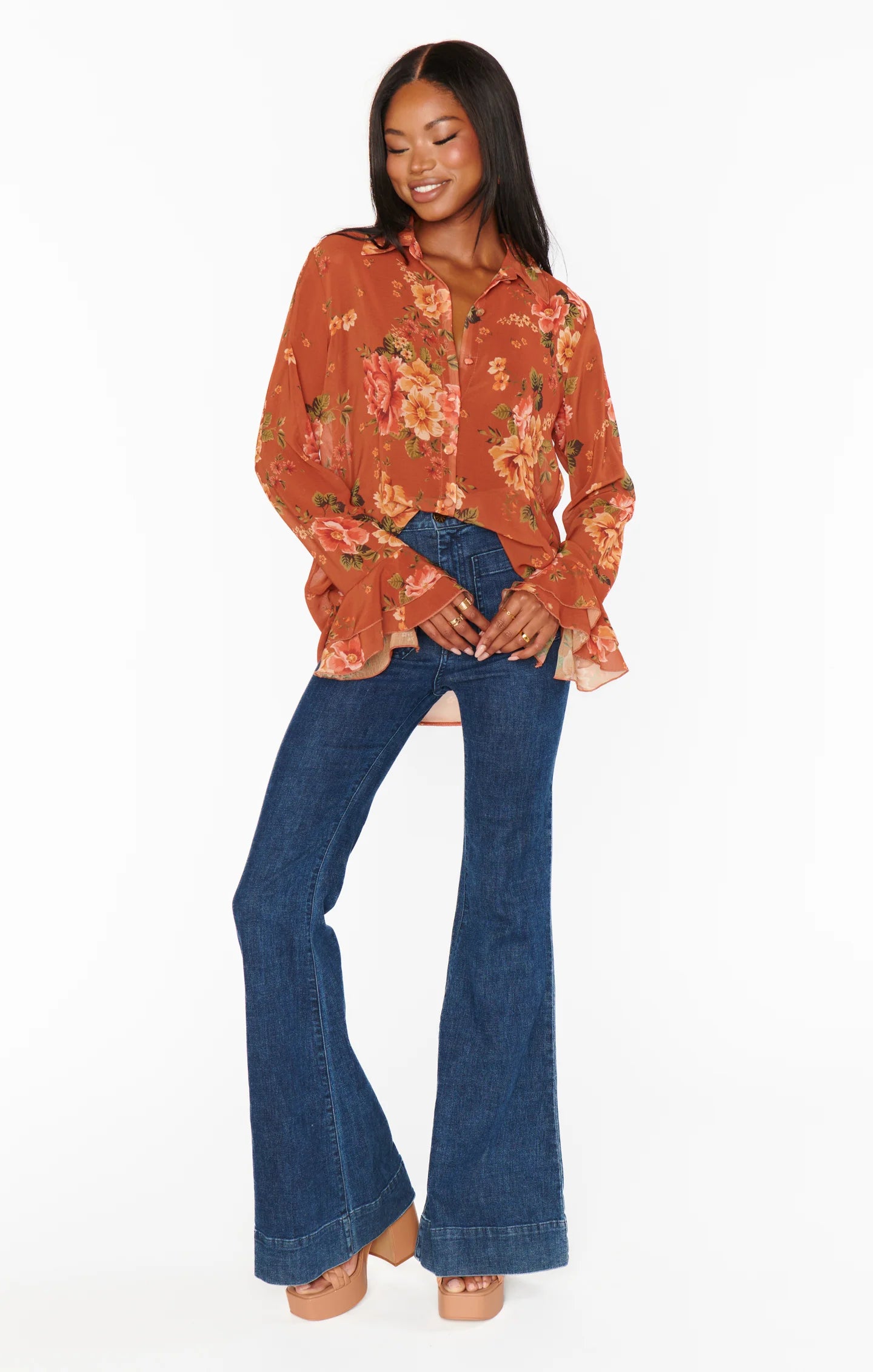 Show me your mumu button up top Chiffon floral
