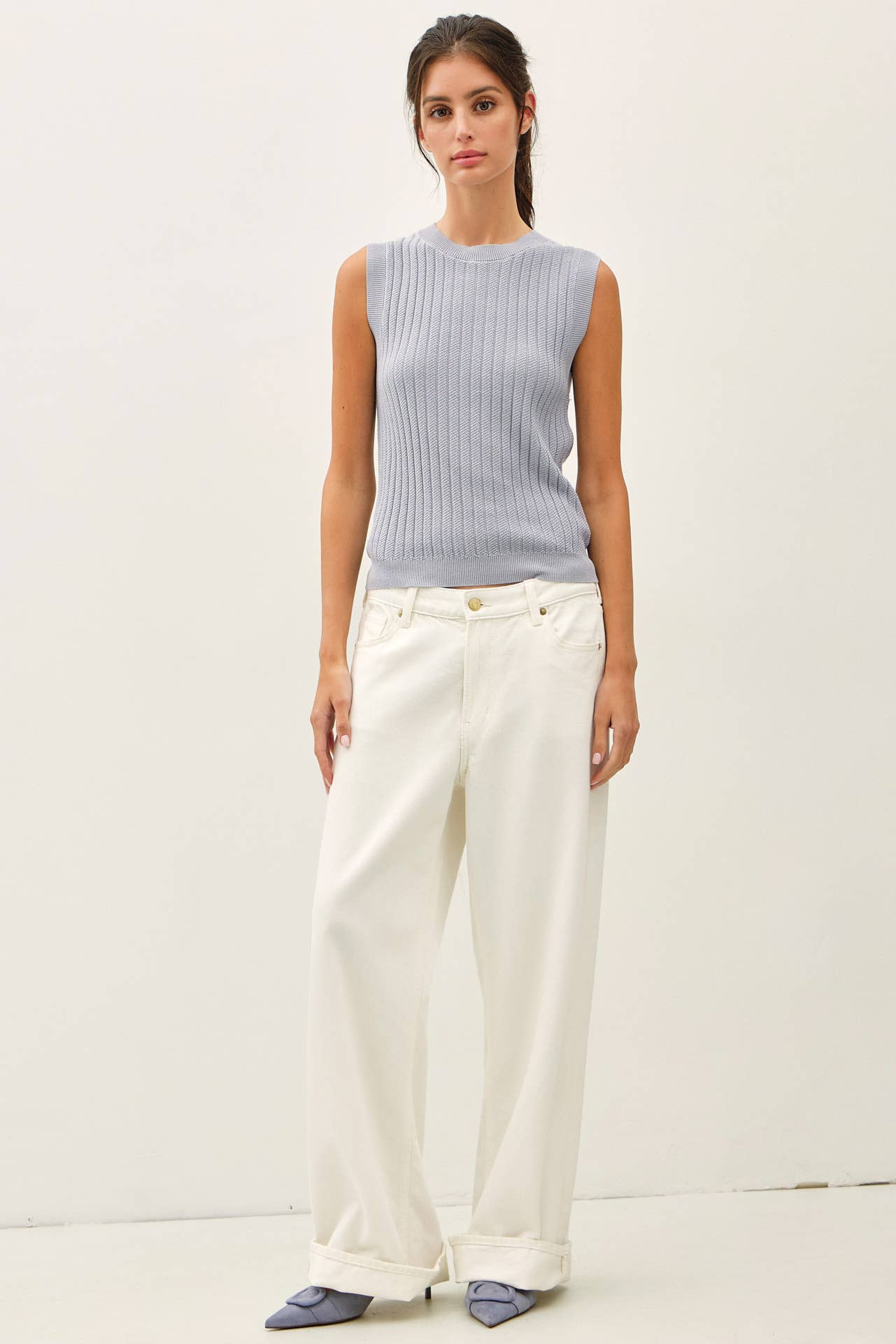 TEXTURE RIBBED CLASSIC CUT SWEATER TANK
